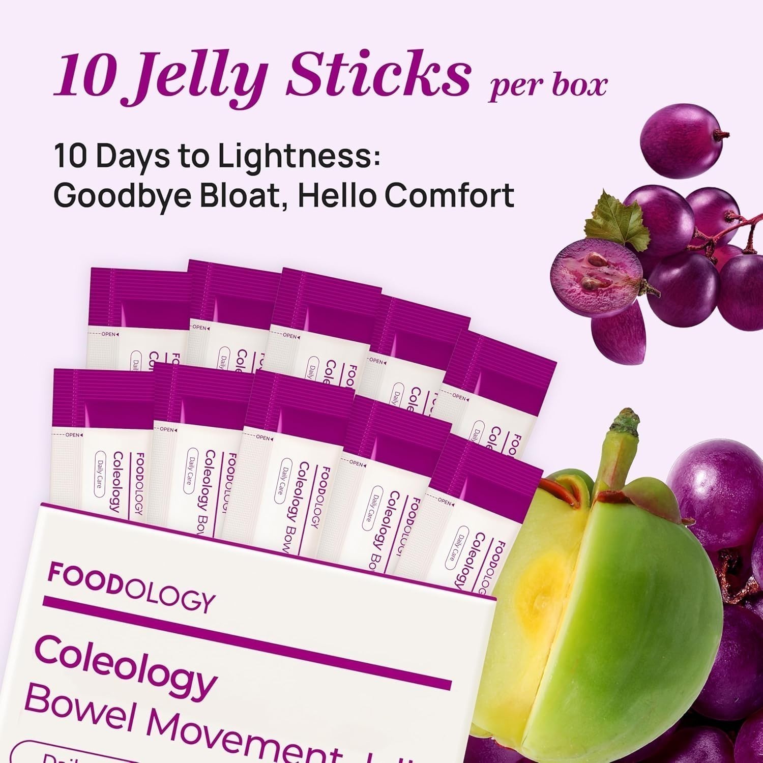 3PCS FOODOLOGY Coleology Bowel Movement Jelly (Grape & Prune) 10 Sticks NEW