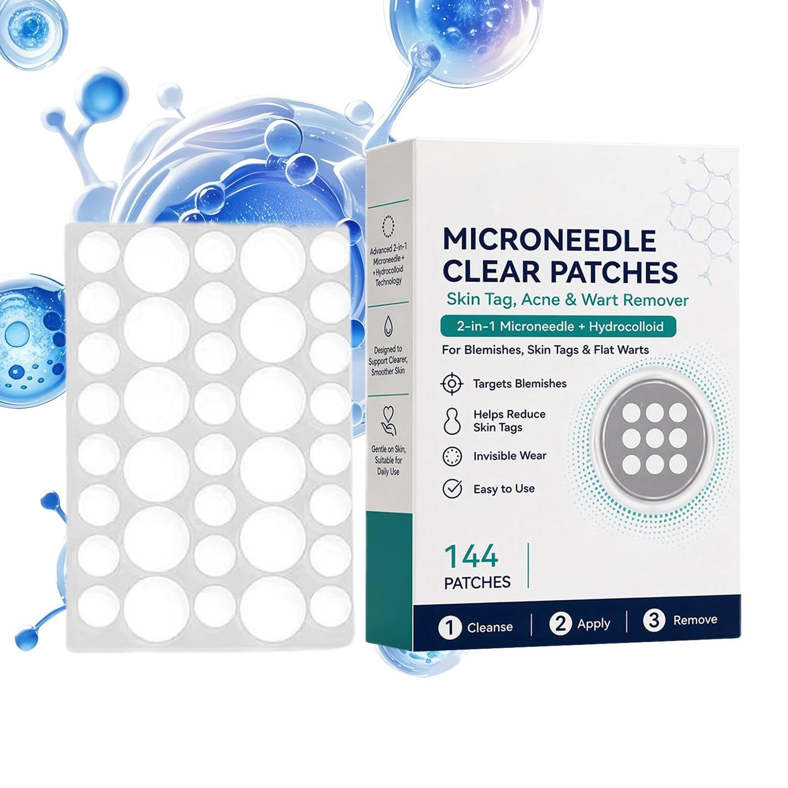 Curalona Microneedle Clear Patches, 2-in-1 Microneedle &Hydrocolloid Patch