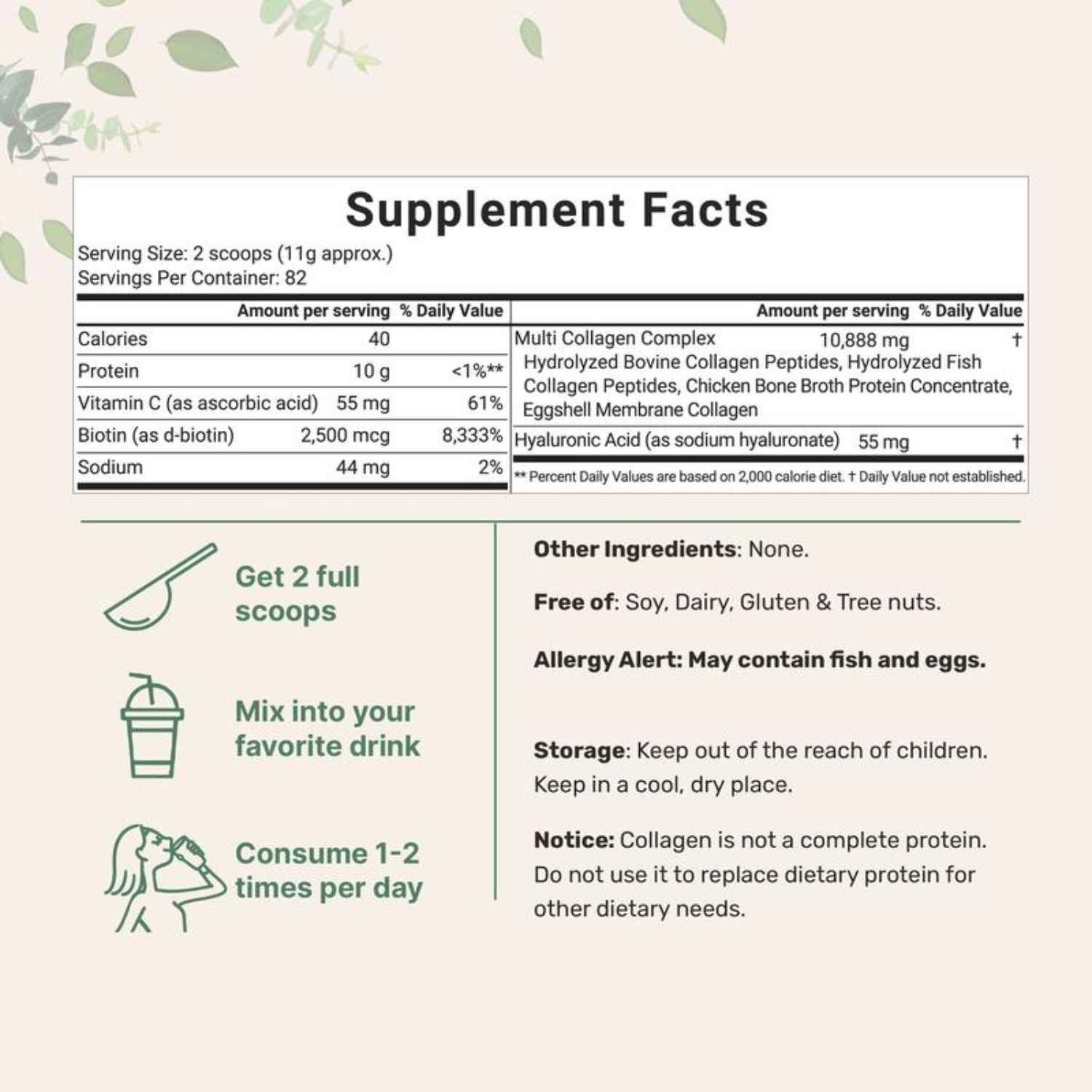 Micro Ingredients Hydrolyzed Multi Collagen (I,II,III,V,X) , Unflavored