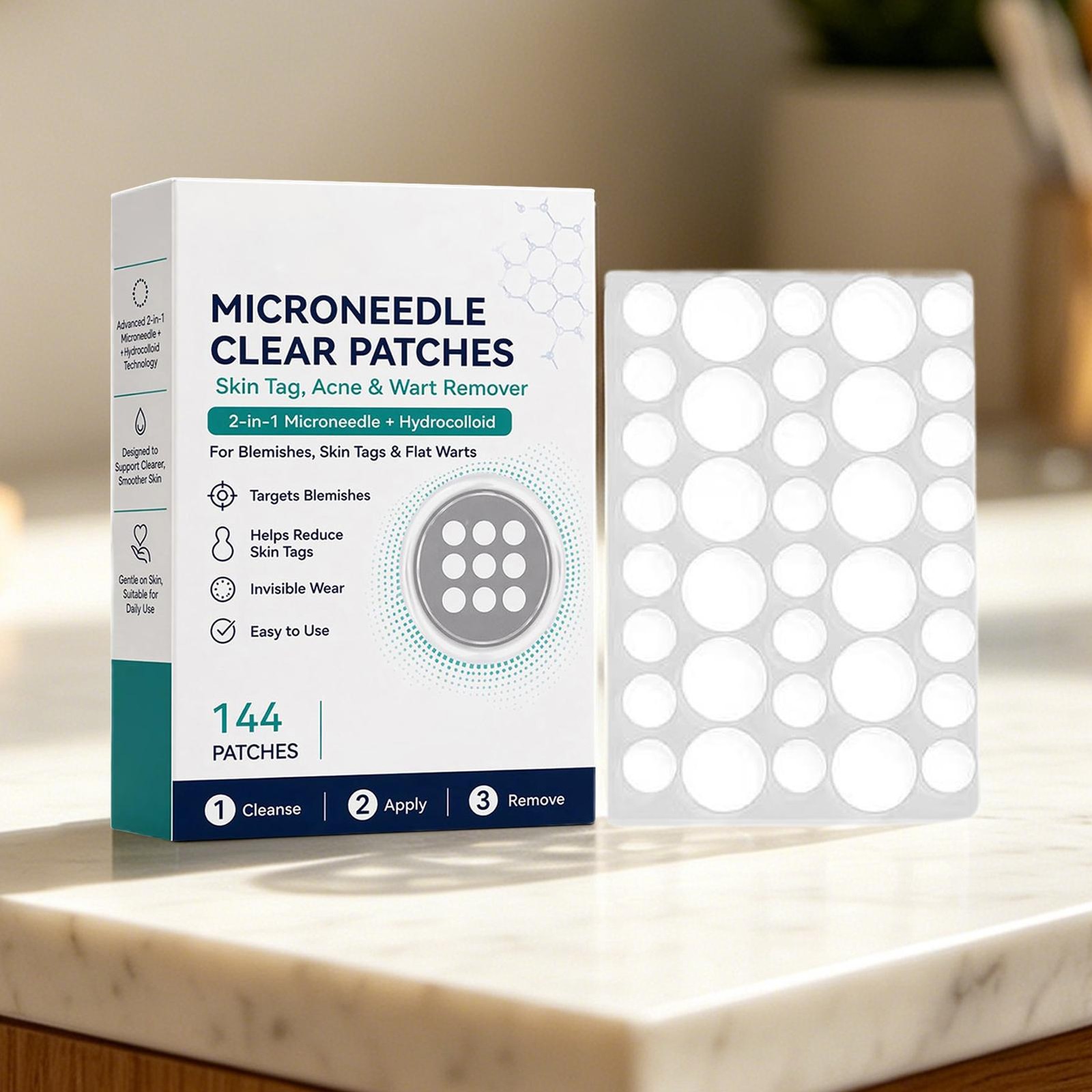 Curalona Microneedle Clear Patches, 2-in-1 Microneedle &Hydrocolloid Patch