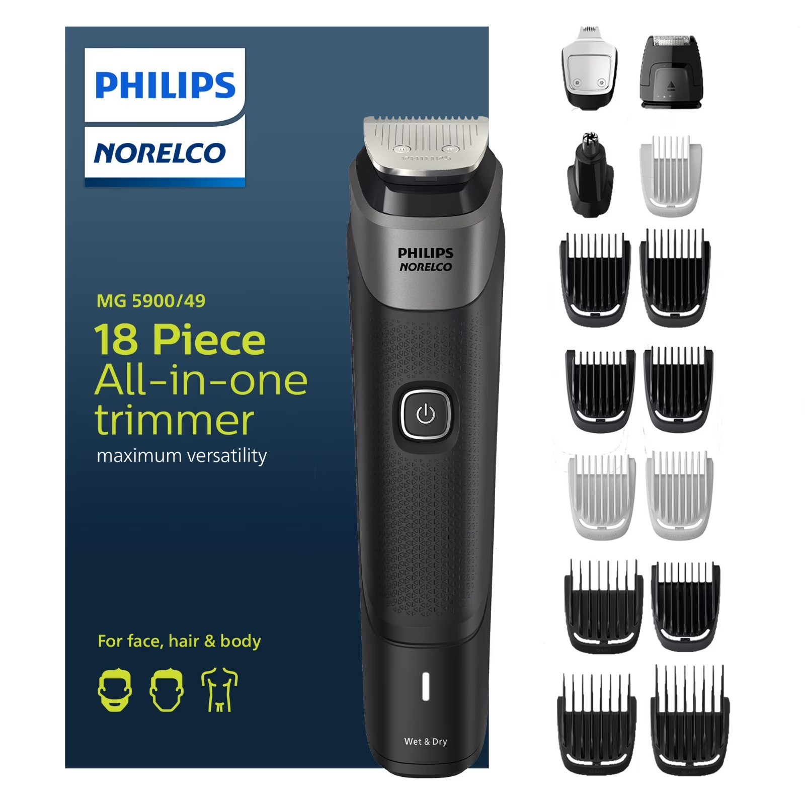 Philips Norelco Multigroom 5000 MG9500/49 Beard Hair Body Trimmer 18 Piece