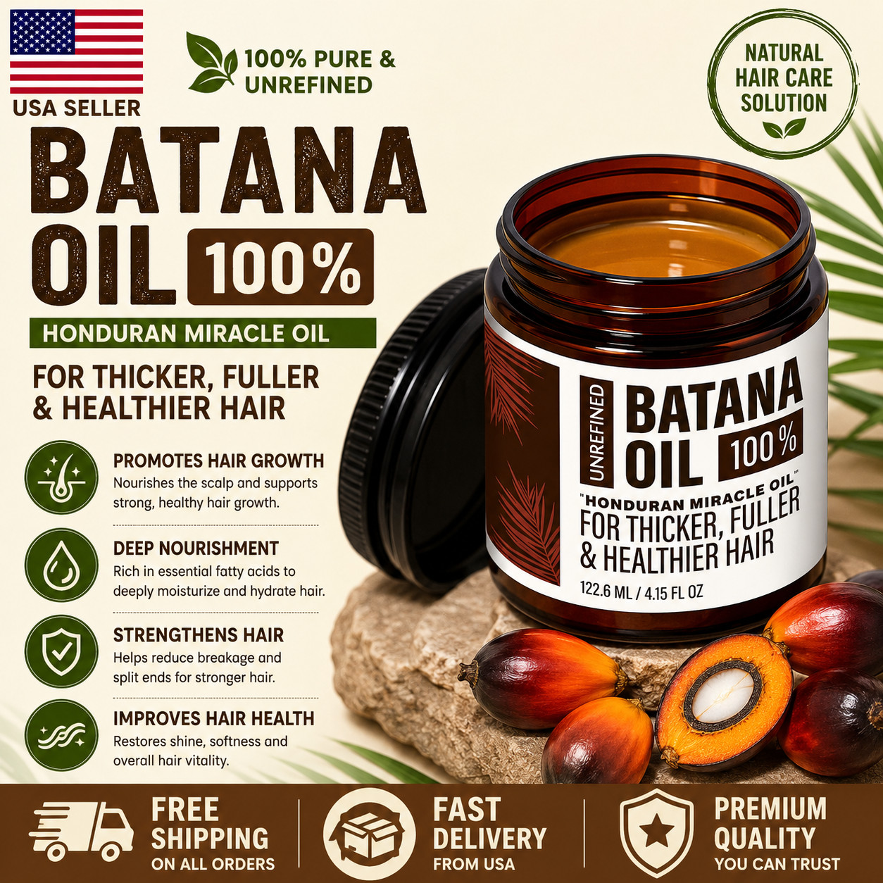 Organic Batana Oil for Hair Growth and Repair | 100% Pure, Unrefined Hair Tre