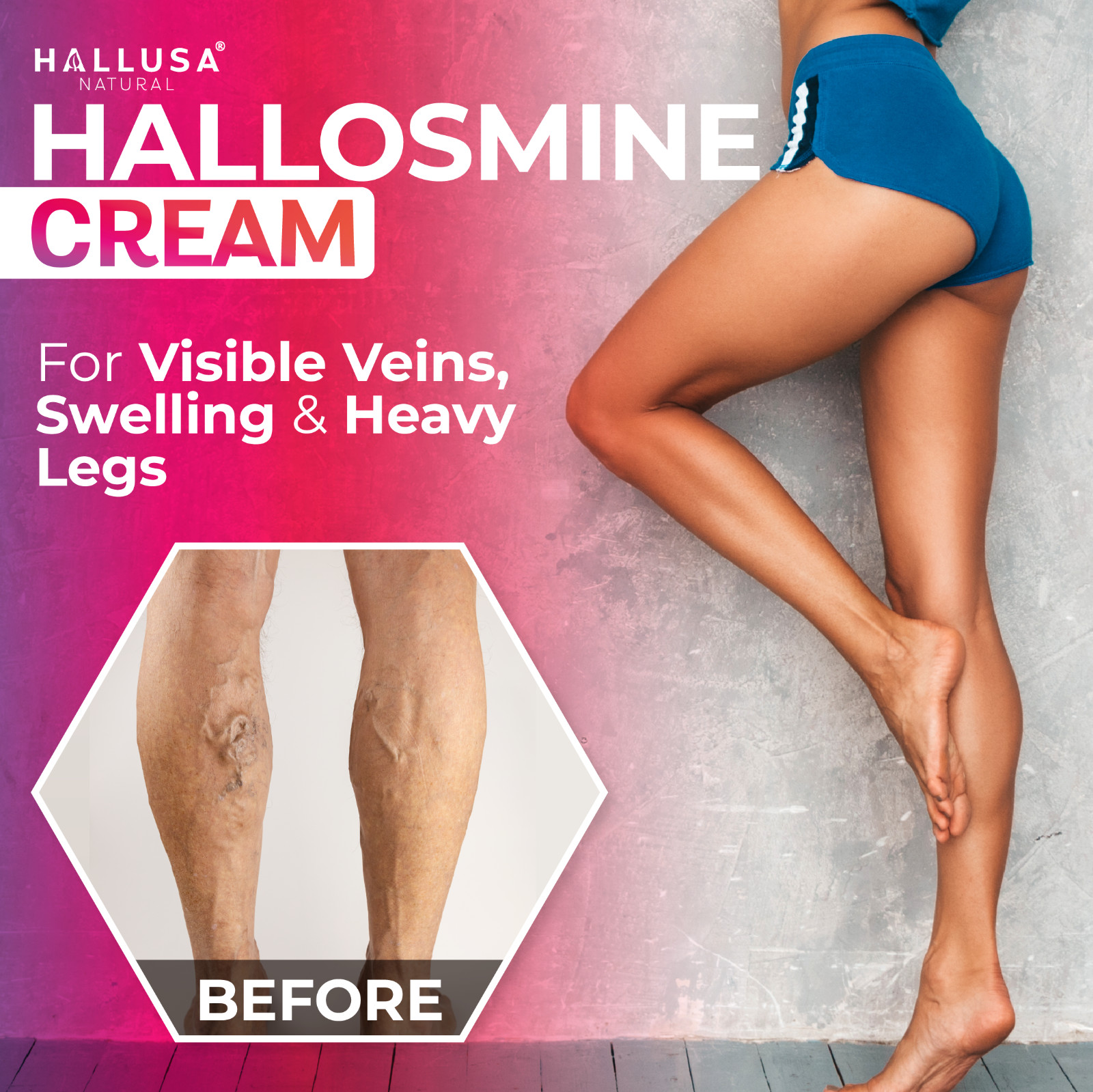 Hallosmine ADVANCE Diosmin 1000mg + FREE Cream for Veins 4 oz – 60 Capsules