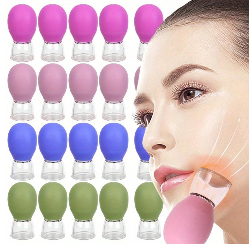 Face Silicone Cupping Therapy Set – 8pc Professional Vacuum Suction Massage Cups
