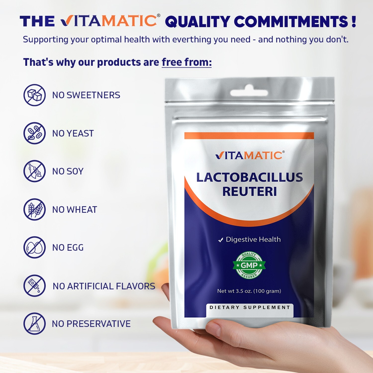 Vitamatic Lactobacillus Reuteri Probiotic Powder – Digestive Support – 100 Gr
