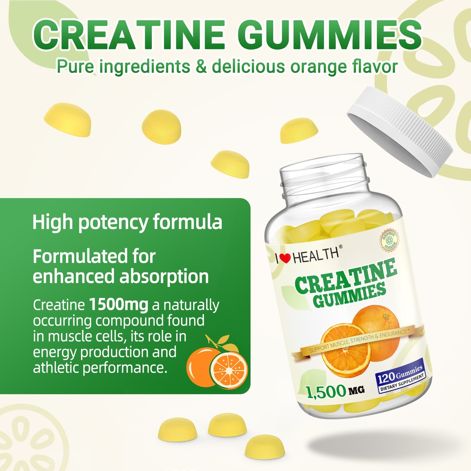 2 Pack Creatine Gummies 1500mg per Serving, Support Muscle Gain, More Strength