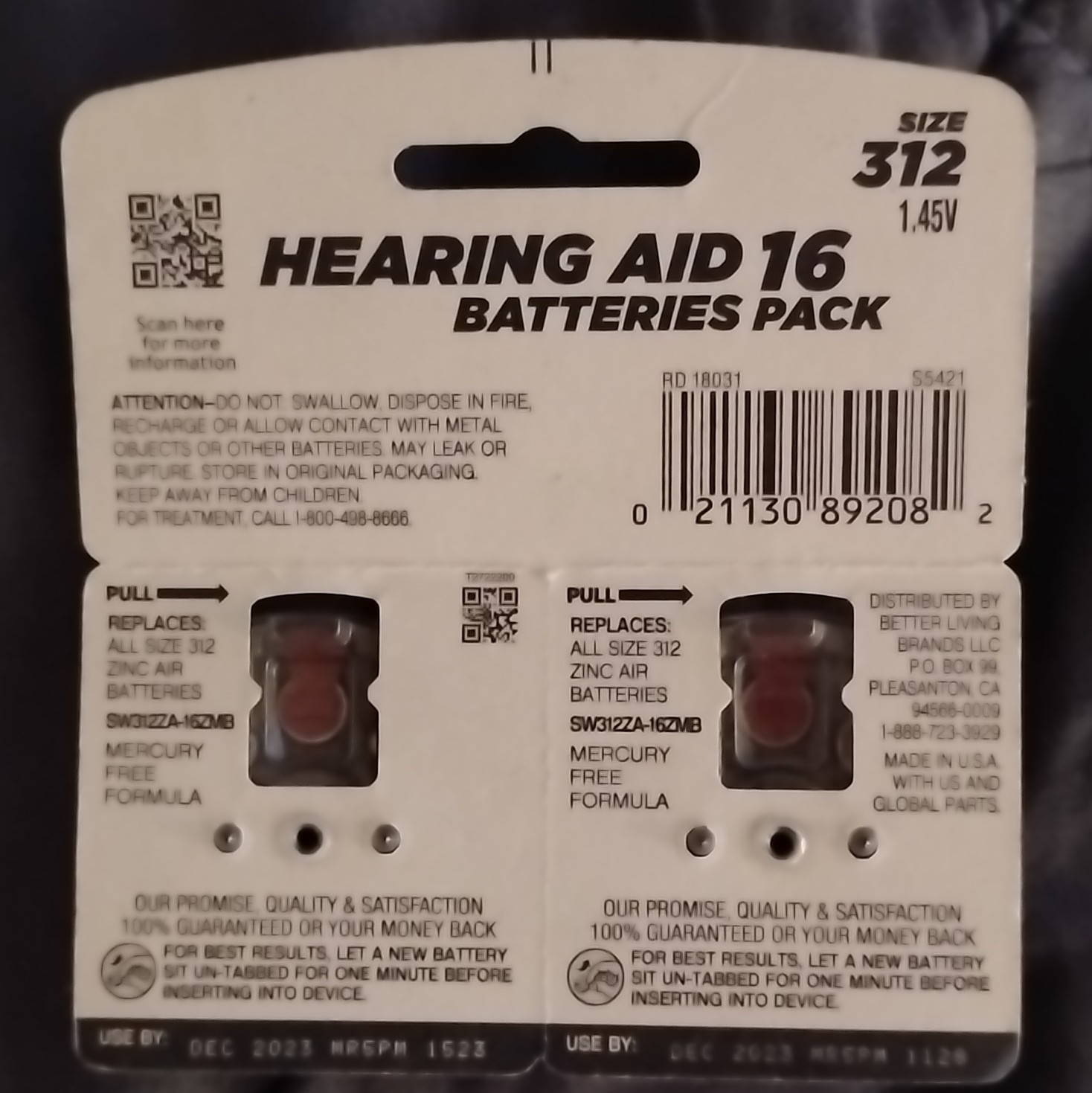Signature Size 312 (Brown) Zinc-Air Hearing Aid Batteries 16 Pack 1.45V