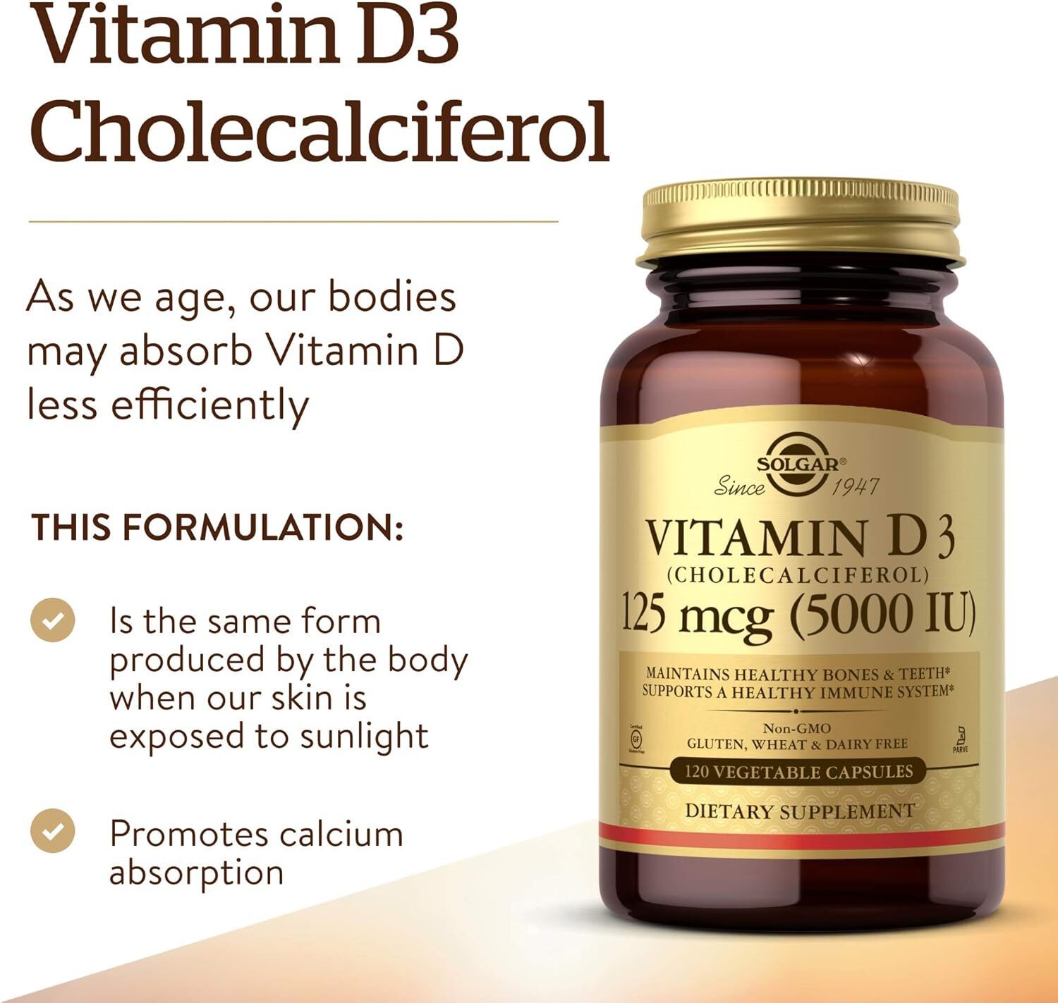 Solgar Vitamin D3 Cholecalciferol 5000IU 120 Capsules EXP 04/28