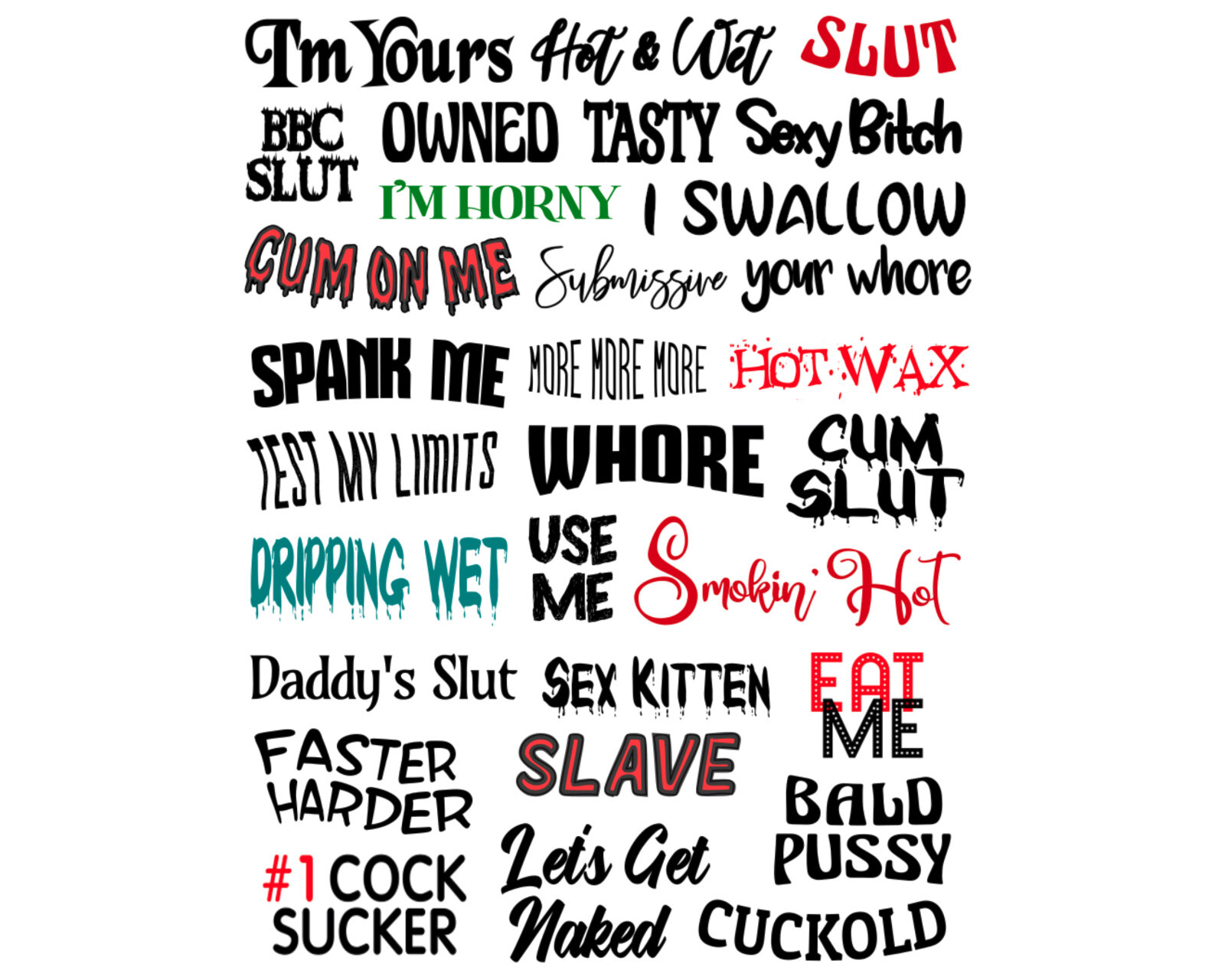 30 Temporary Tattoos Adult BDSM Cuckold Kinky Naughty Sexy Master Slave Set XXX
