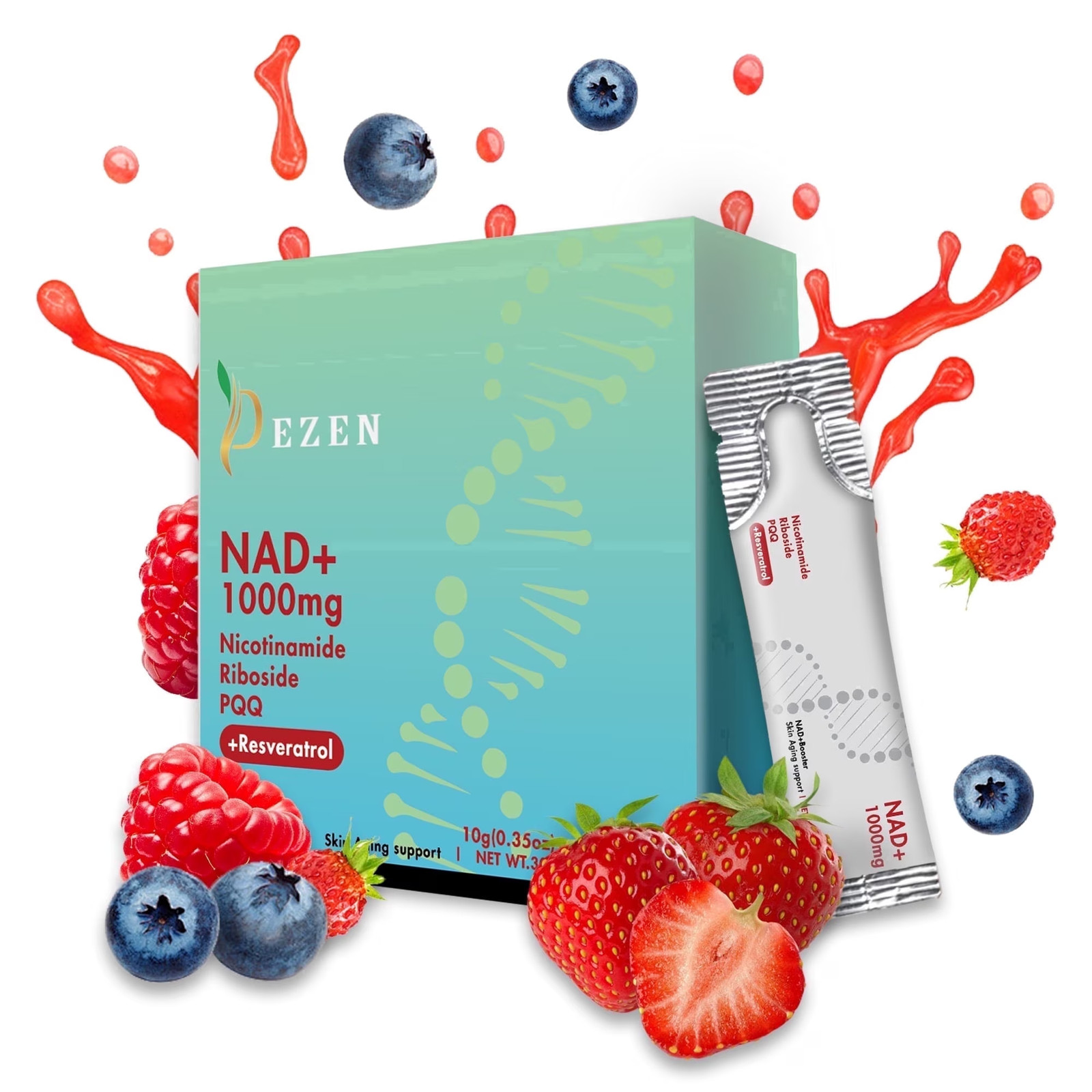 30Pcs DEZEN NAD+ 1000Mg Liquid Sachet, NAD Nicotinamide Riboside Resveratrol Sup