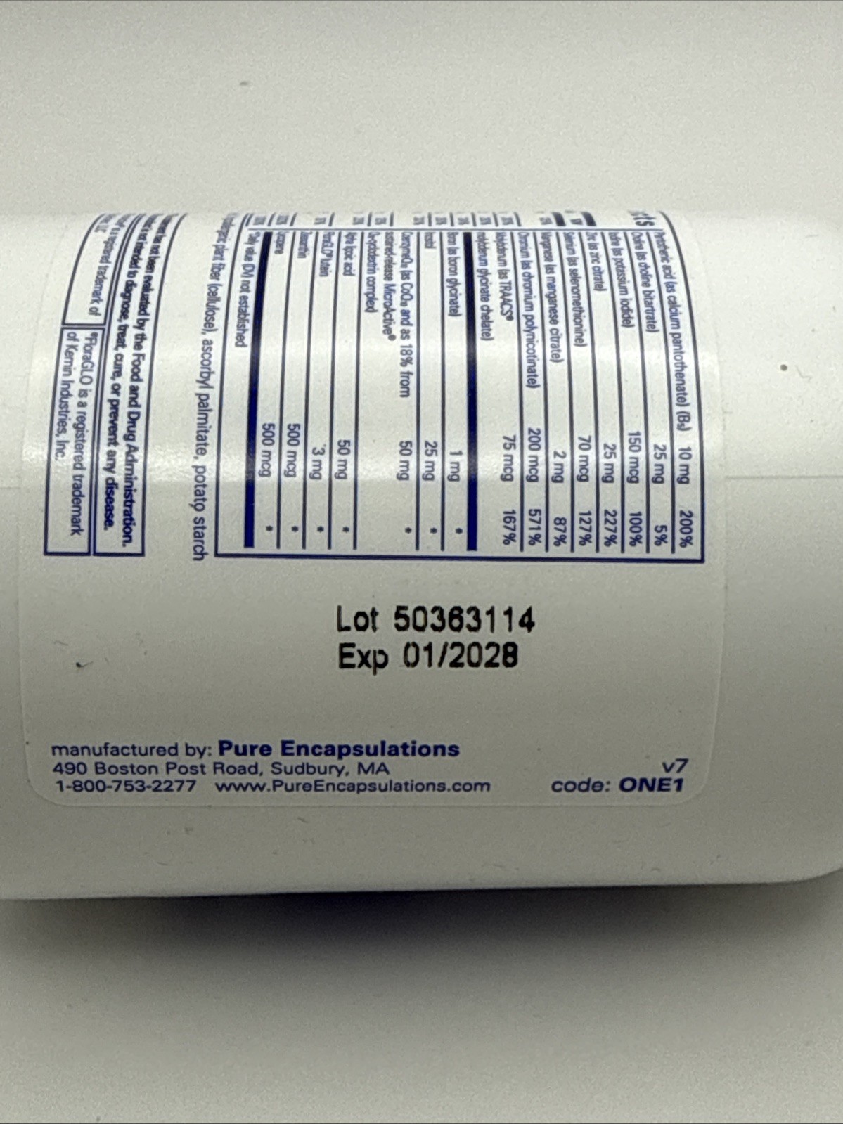 O.N.E. Multivitamin 120 Capsules Pure Encapsulations EXP 08/2027