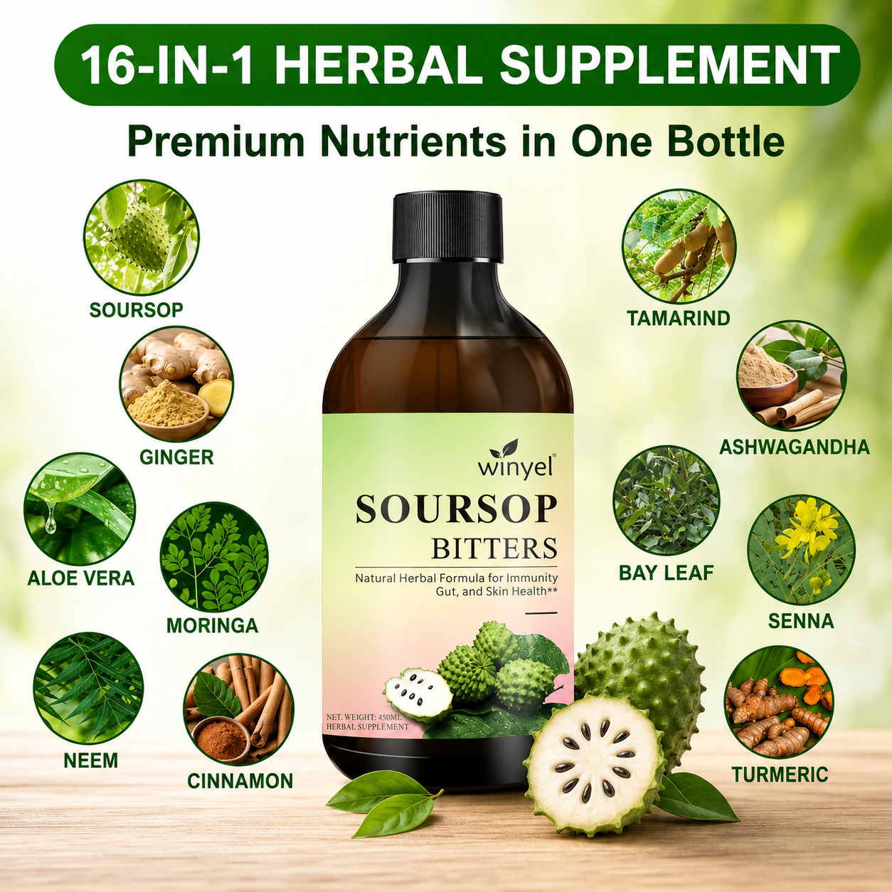 Soursop Bitters, 100% Pure Natural Organic Detox Herb 16 oz
