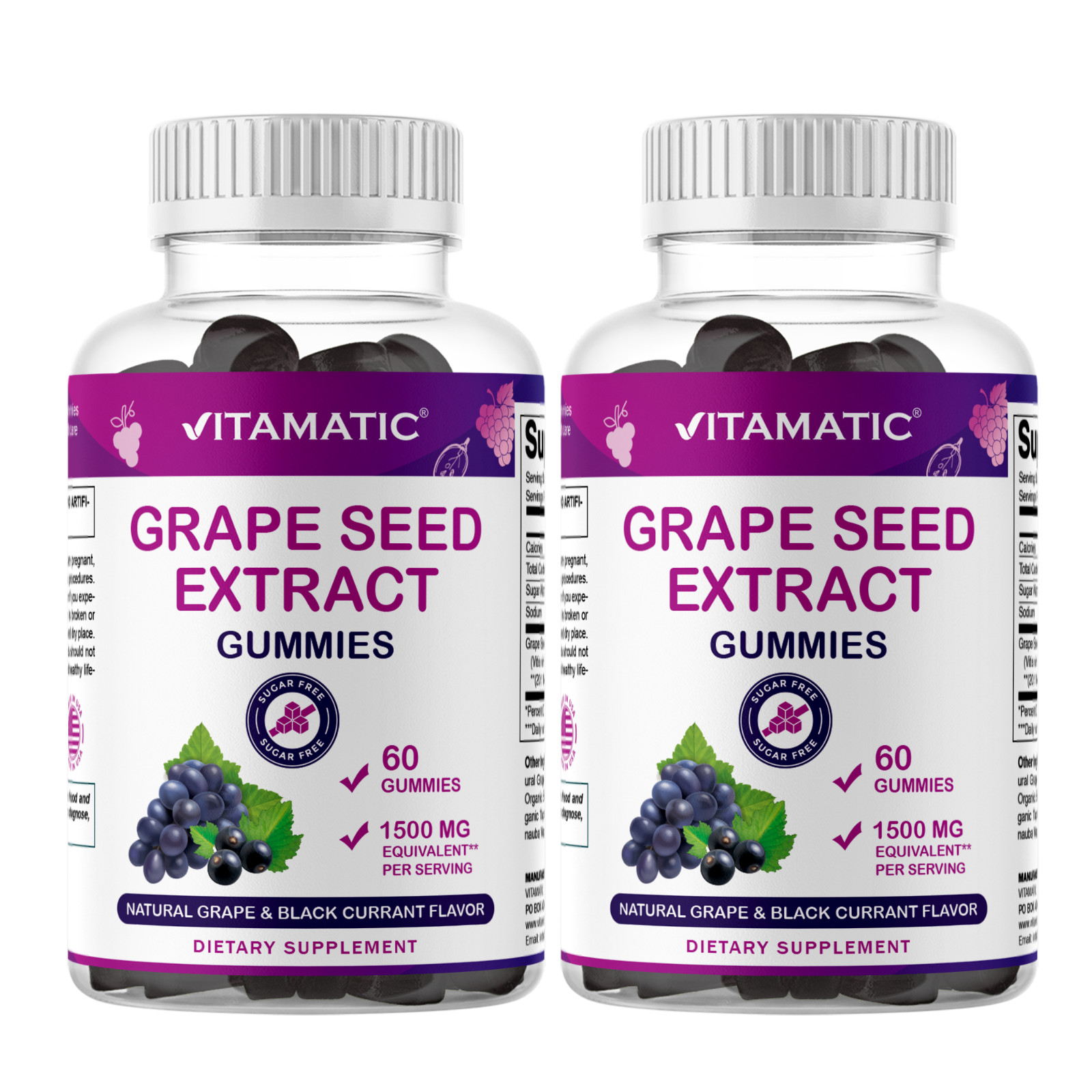 Vitamatic Grape Seed Extract– 1500 mg Equivalent per Serving-60 Gummies – 2 Pack