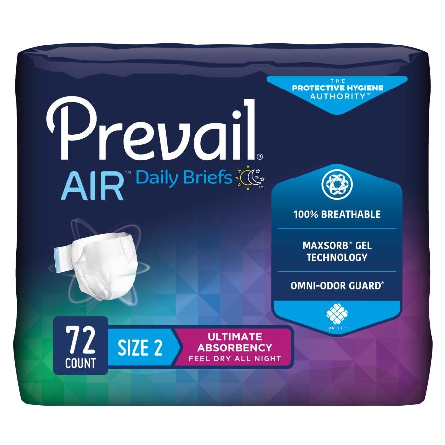Prevail Air Briefs Adult Unisex Size 2 45-62″ Waist Disp Ultimate Plus Absorb 72