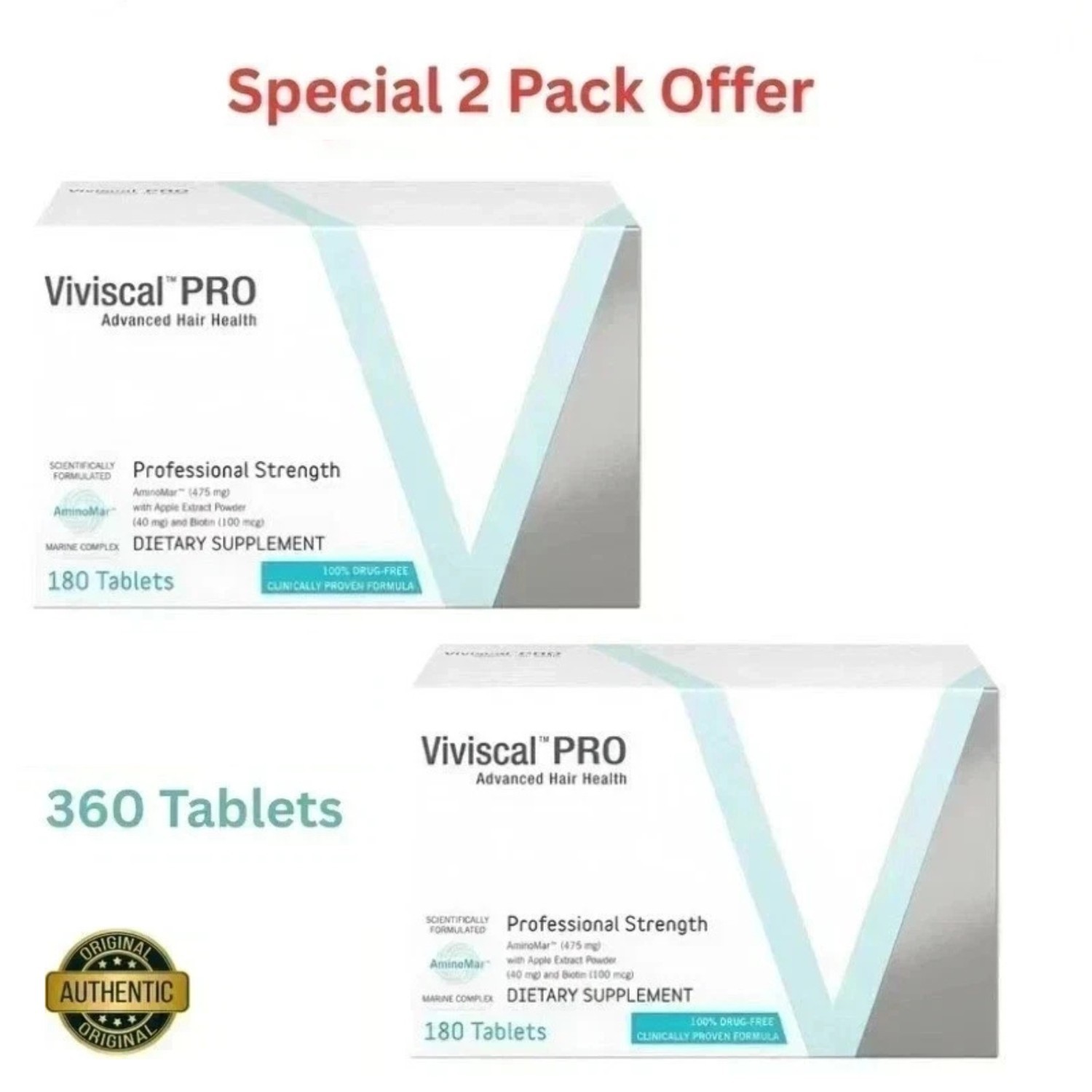 2 Pack of VIVISCAL PRO – Professional Hair Growth Tablets 180 Exp. 12/2027