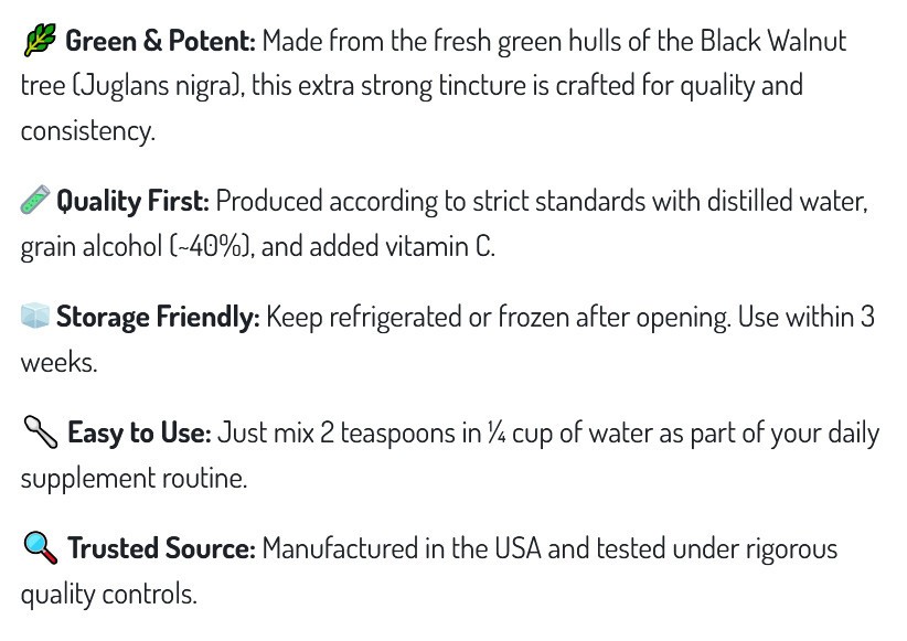 Dr Hulda Clark Supplies – Green Black Walnut Hull Tincture (XStrength) – 4fl.oz