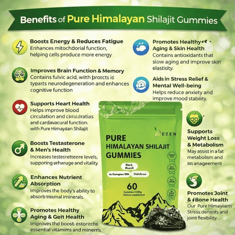 DEZEN Pure Himalayan Shilajit Gummies 3000mg with Ashwagandha 60 Count 180g