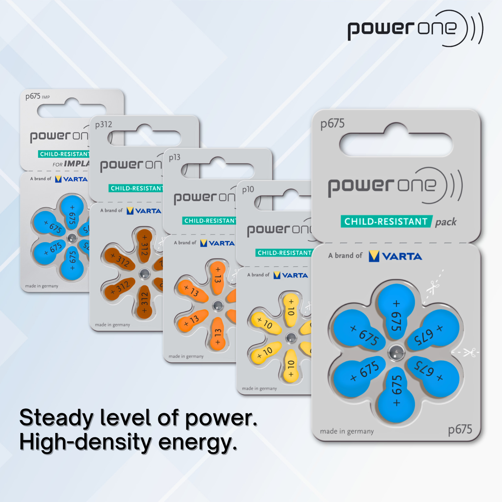 60 Power One Hearing Aid Batteries Size 675 + Free Keychain/2 Extra Batteries