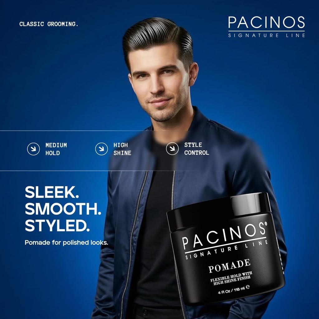 Pacinos Pomade – Flexible Hold, Frizz Control – 4 Fl Oz (Pack of 1), BLACK