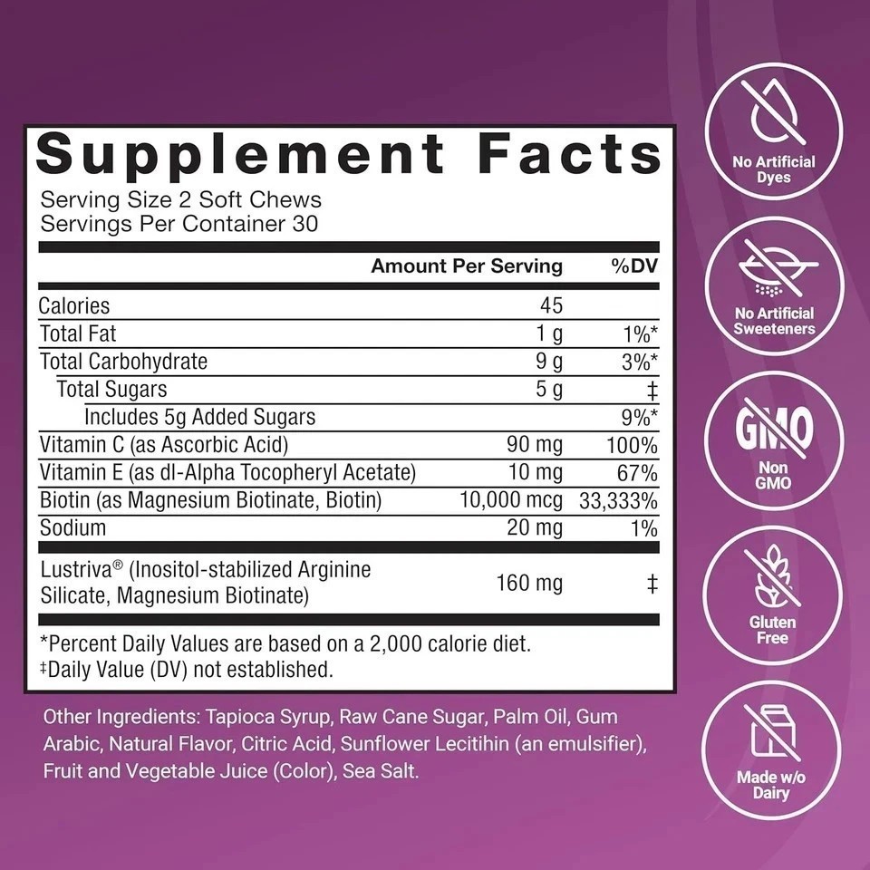 Force Factor Hair Growth Accelerator Soft Chews, Hair Growth Vitamins