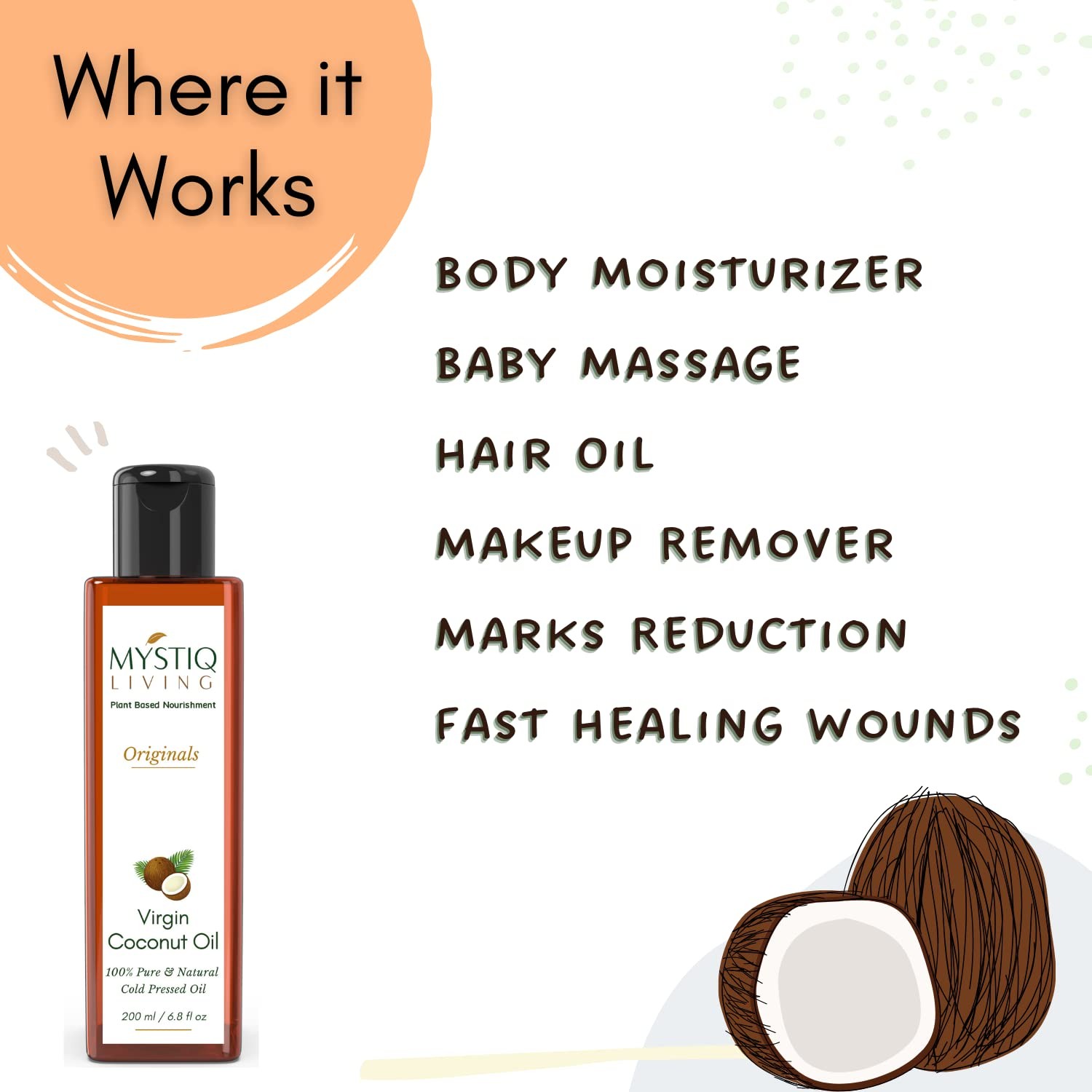 Mystiq Living Virgin Coconut Oil For Skin And Hair 200ml