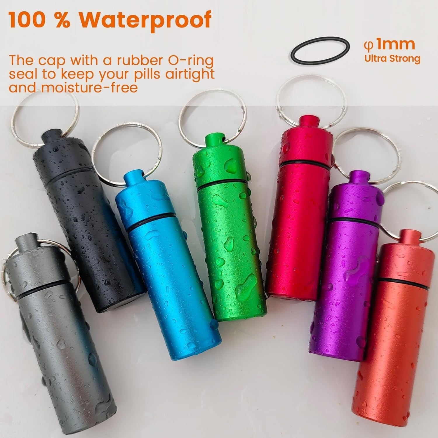 Keychain Medicine Pill Box Case Bottle Holder Waterproof Metal Container 3 Pcs
