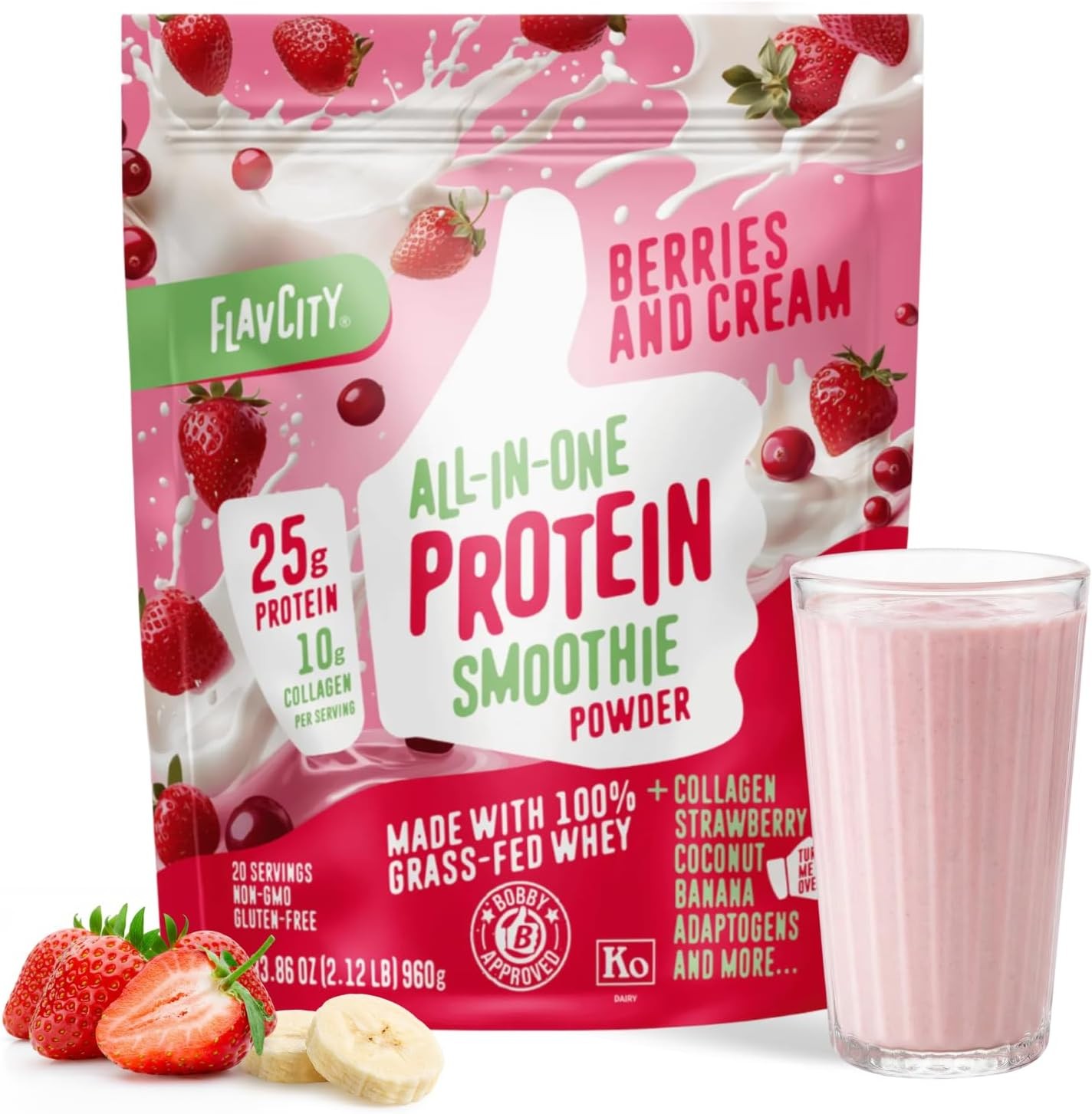 FlavCity All in One Protein Shake Powder, Berries and Cream – On the Go Meal