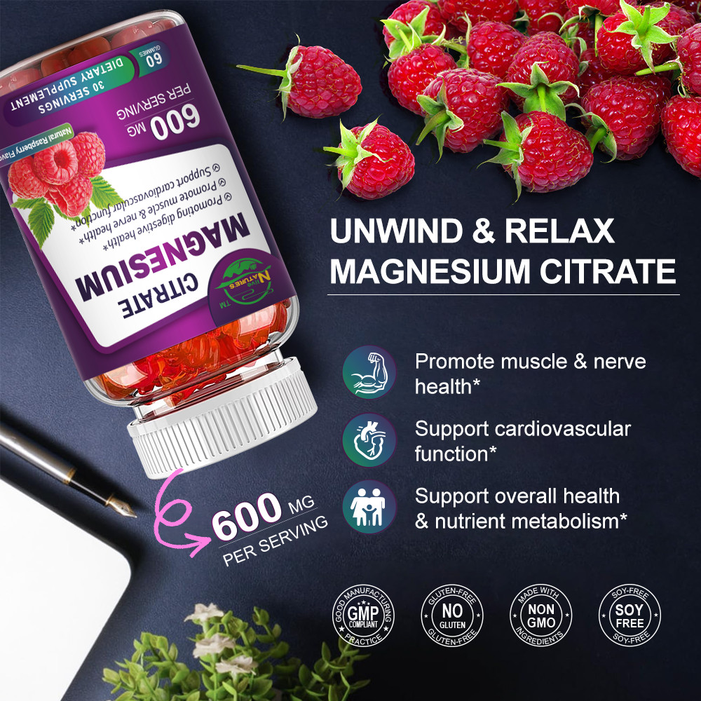 Magnesium Citrate Gummies 600mg Per Serving Highest Potency Supplement Non-GMO