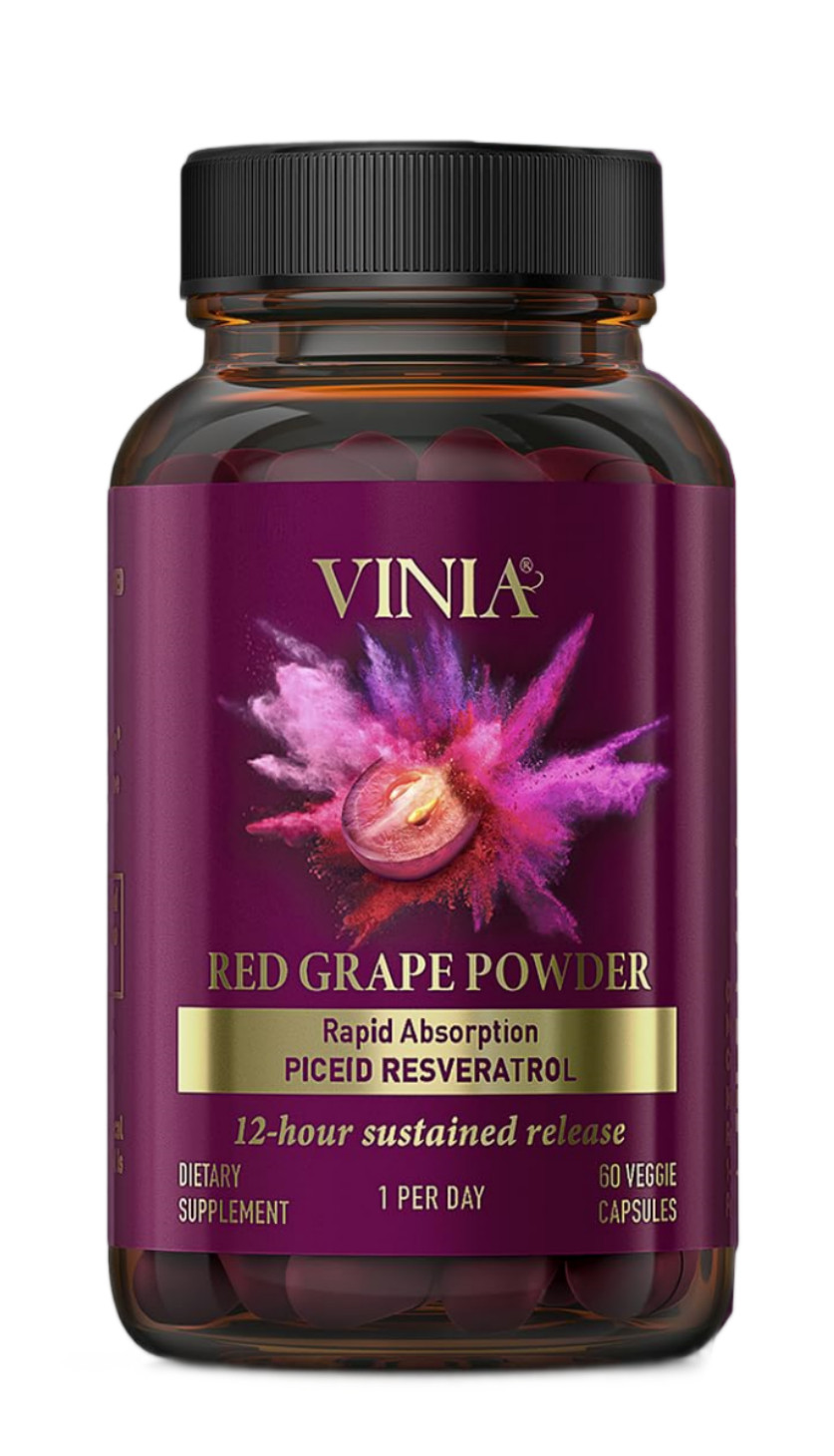 (3 Packs) Vinia Red Grape Powder Rapid Absorbtion Piceid Resveratrol 180Capsules