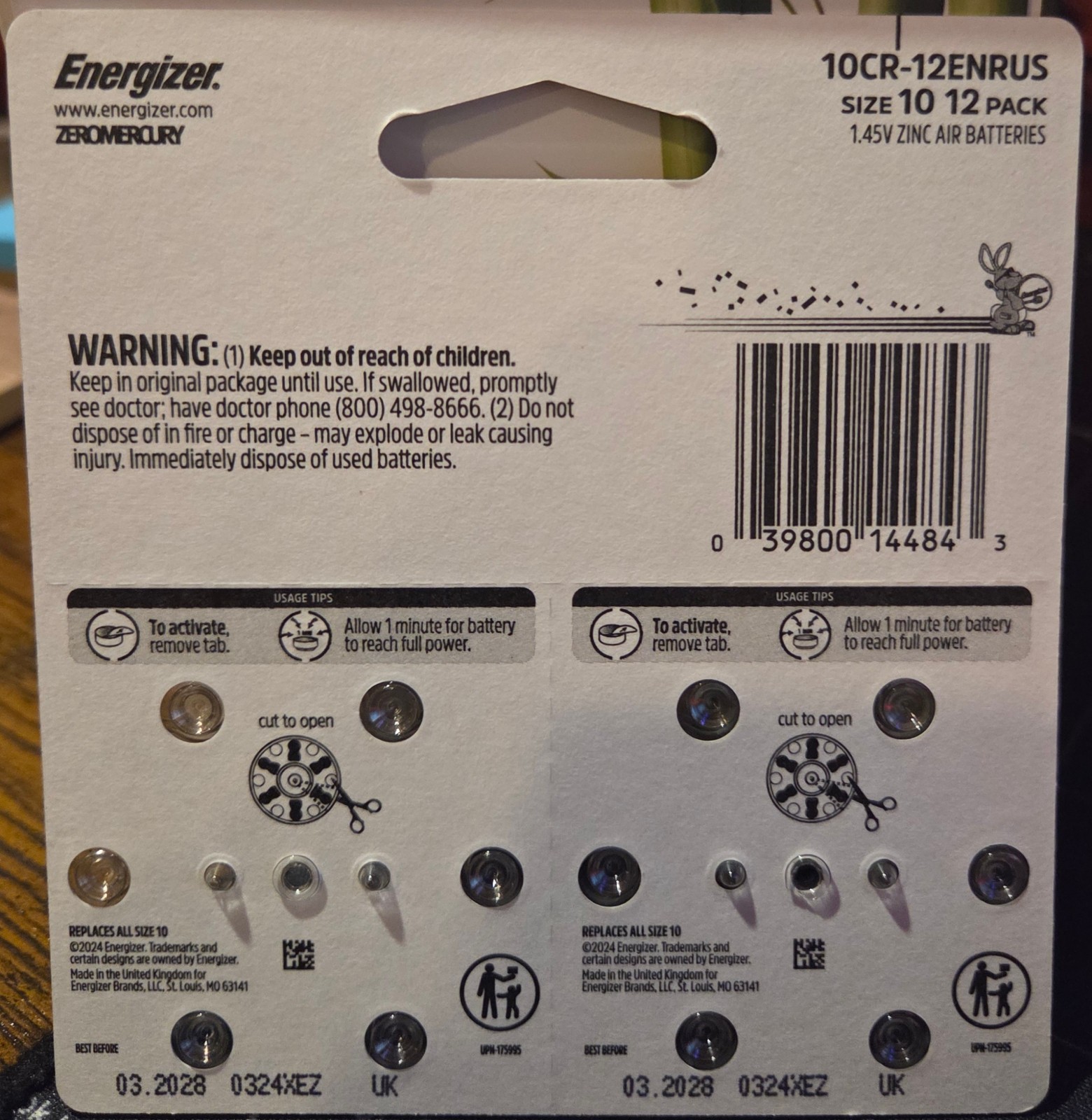 Energizer Zinc Air Hearing Aid Batteries Size 10 – 12 Count Total NEW