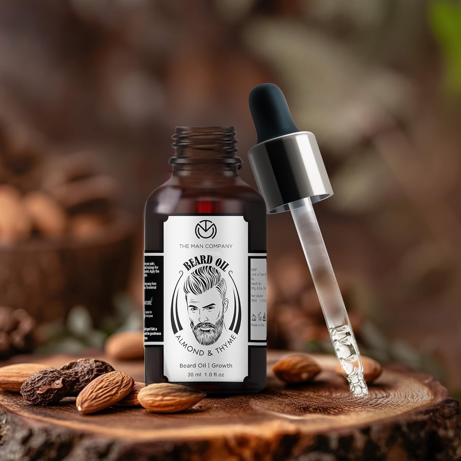 100% Natural Beard Oil with Almond & Thyme – Promote Growth & Shine – 1.1 Oz