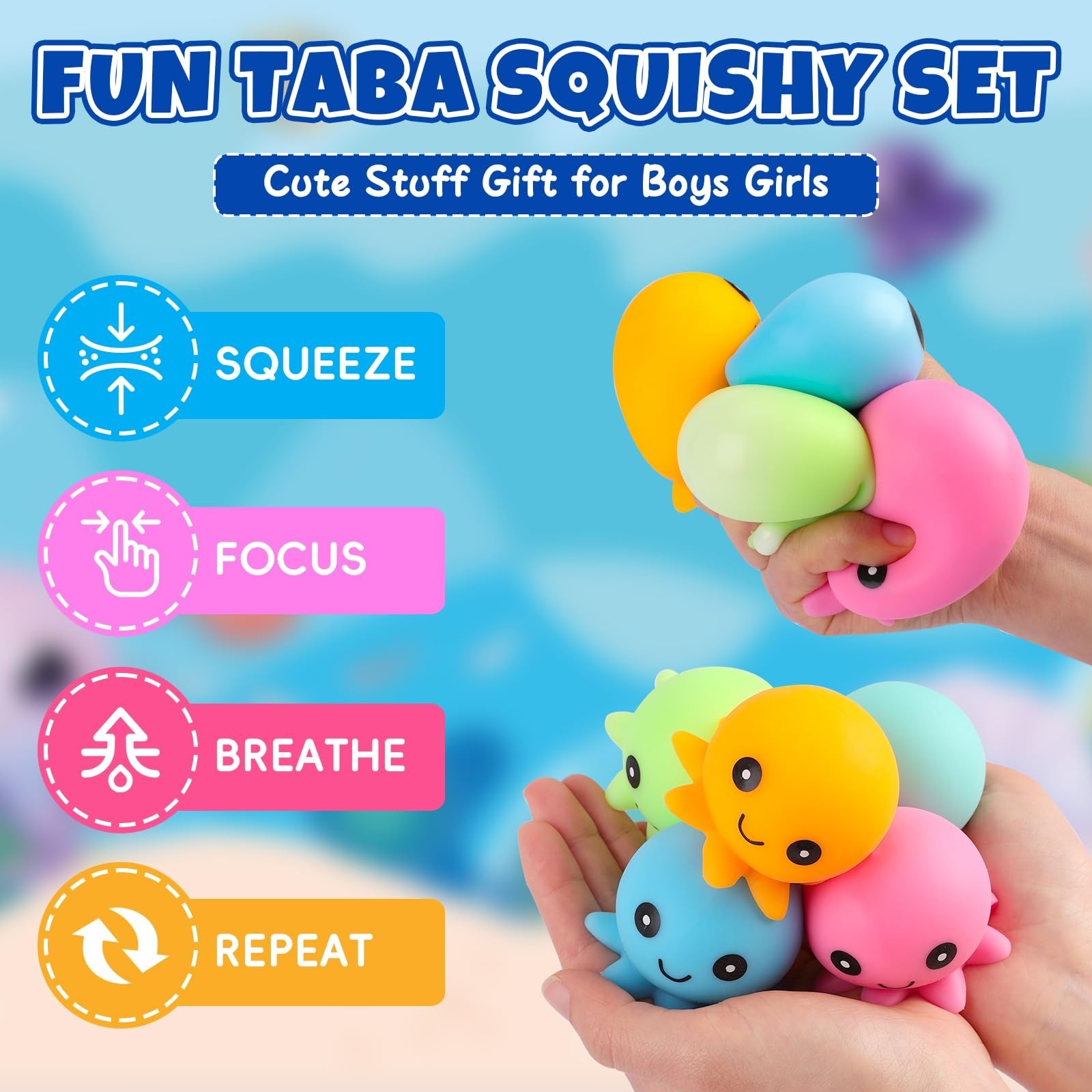 12 Pack Cute Octopus Stress Balls – Fidget Toys, Squishy Squeeze Balls, Party Fa