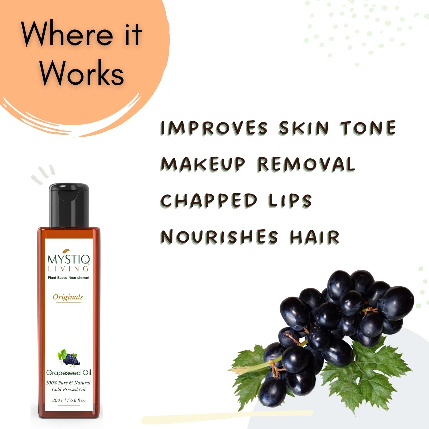Mystiq Living Grapeseed Oil For Skin And Hair 200ml