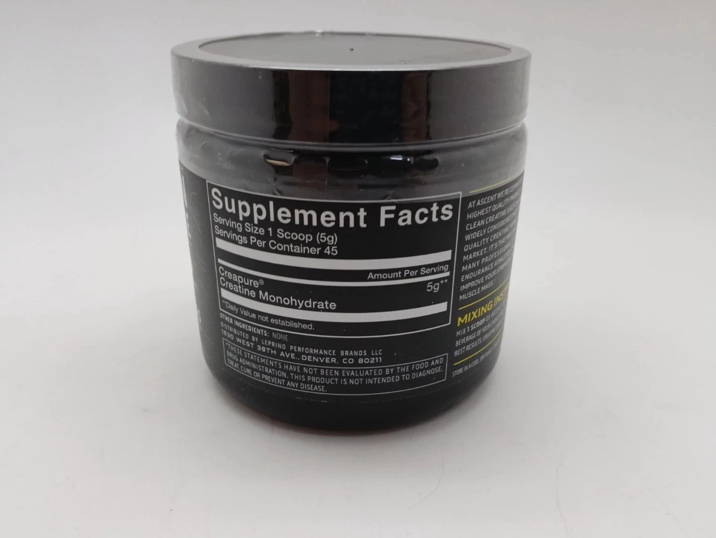 Ascent Clean Creatine Creapure Monohydrate Unflavored | 45 Servings 7.94oz