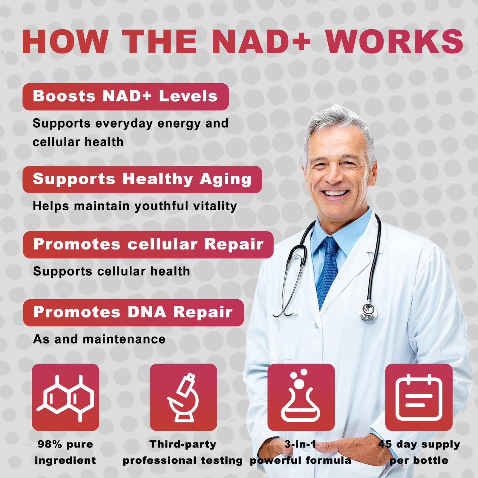 30Pcs DEZEN NAD+ 1000Mg Liquid Sachet, NAD Nicotinamide Riboside Resveratrol Sup