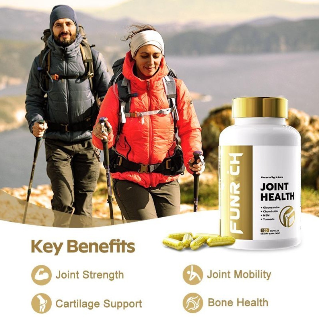 FUNRICH Joint Health Formula-120 Capsules Glucosamine,Chondroitin,MSM & Turmeric