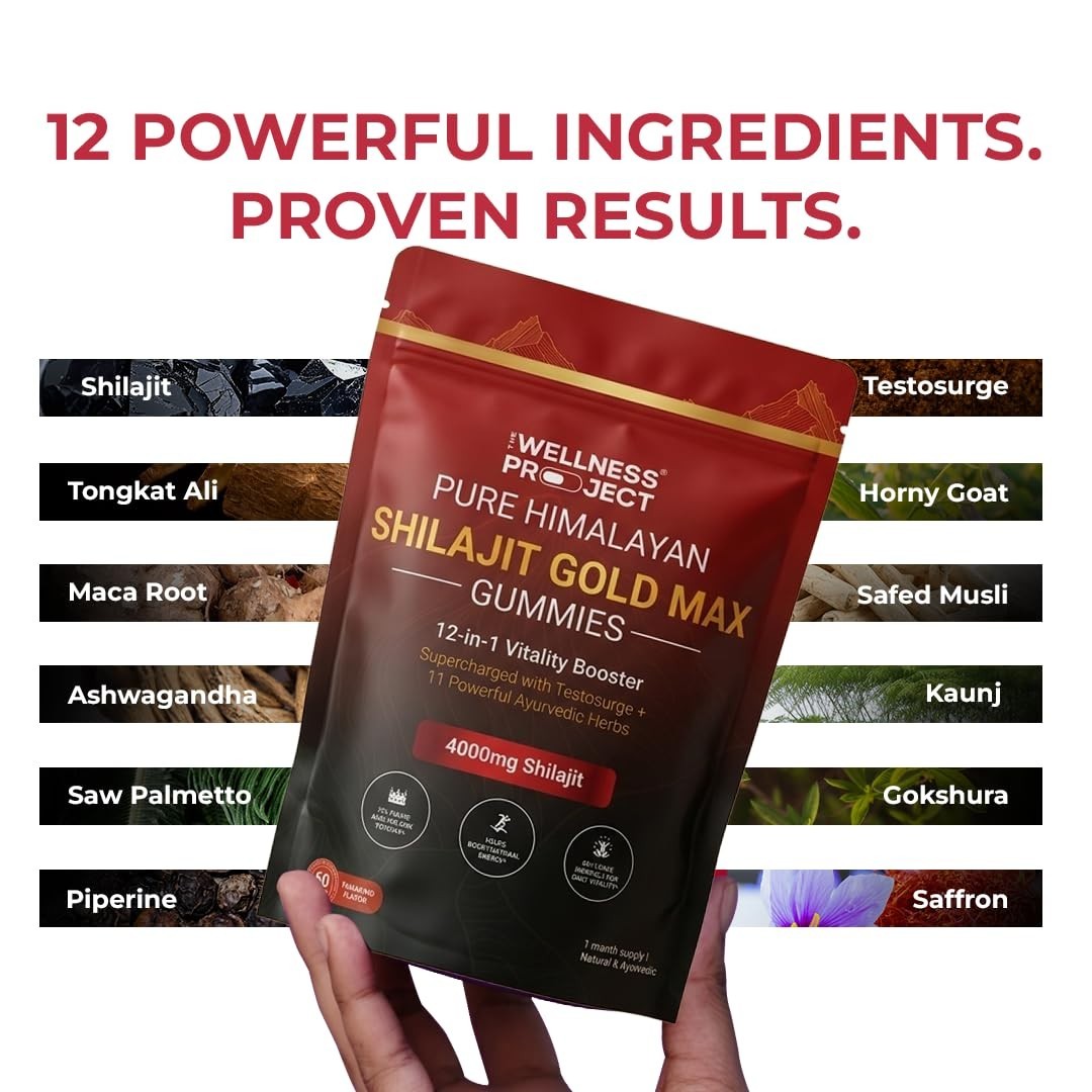 12-in-1 Shilajit Gold Max Gummies| 4000mg Pure Himalaya Saffron 60 Gummies