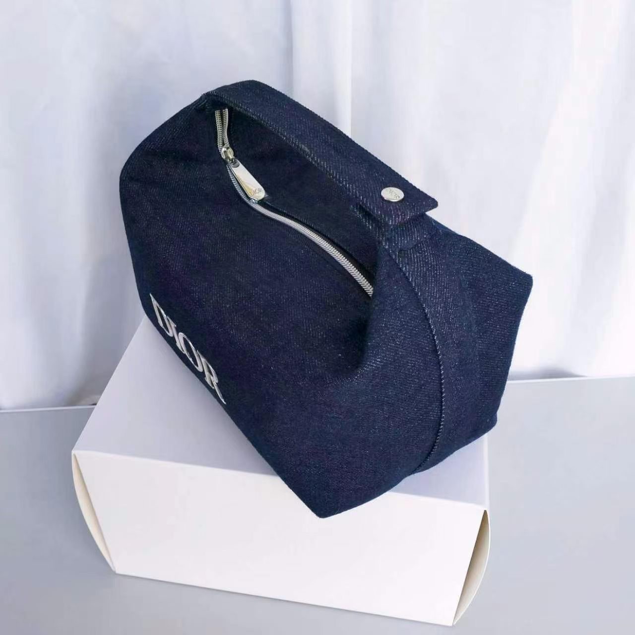 Christian Dior Cosmetic Makeup Bag Pouch With Top Handle New in Box!~ Blue