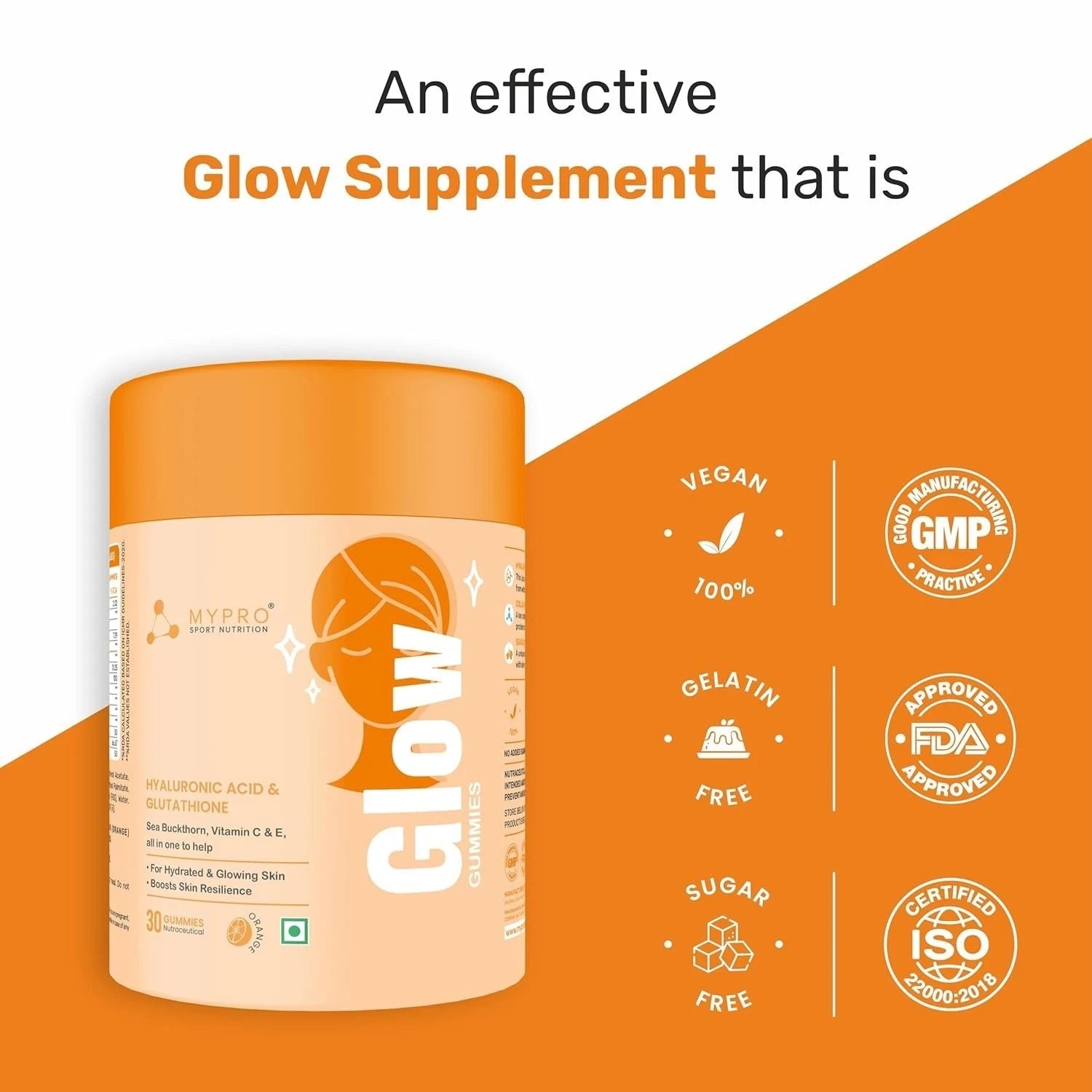 Mypro Sport Nutrition Glow Skin Support Healthier ,youthful Skin Health 30 Gummy