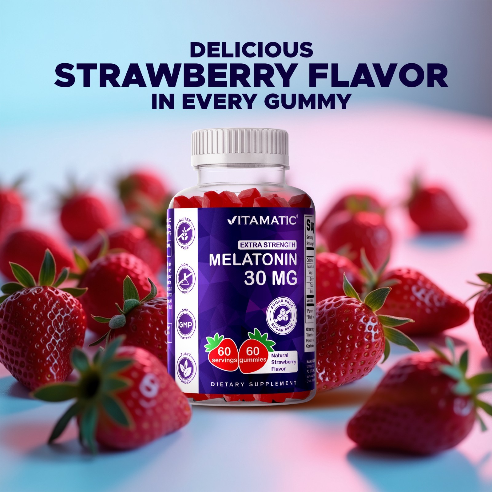 Vitamatic Sugar Free Melatonin 30mg per gummy-60 Servings – 60 Gummy – 2 Pack