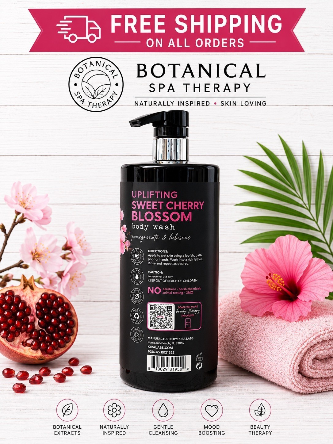 BOTANICAL SPA THERAPY ~ Uplifting SWEET CHERRY BLOSSOM ~ Body Wash – JUMBO 32 Oz
