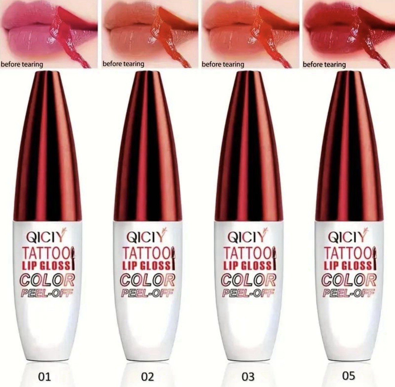 QICIV Tattoo Peel-Off Lip Gloss 0.35 oz Waterproof Long Lasting Shine