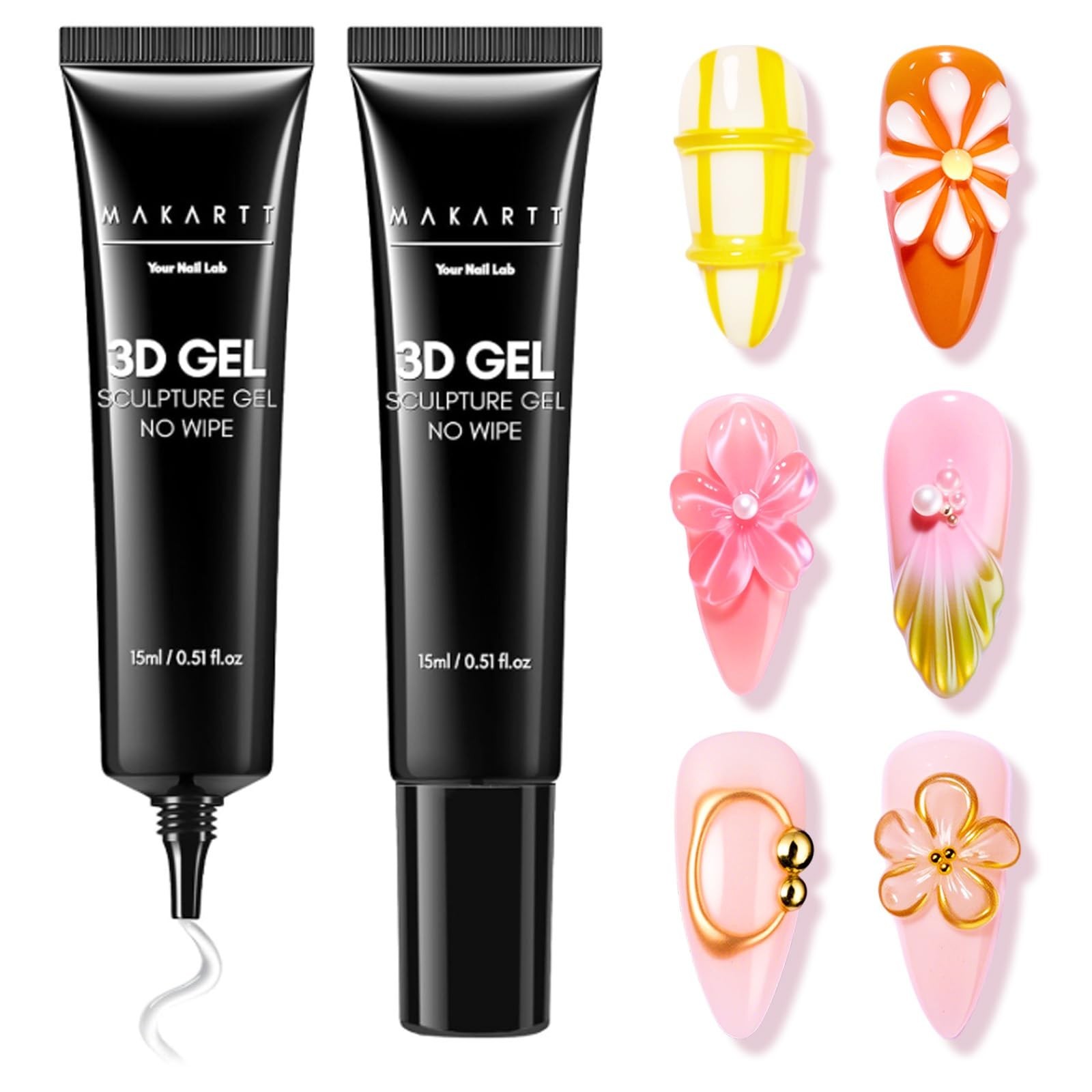 3D Gel Nail Art Kit – 2 Pcs 15g No Wipe Molding Gel for DIY Nail Decoration