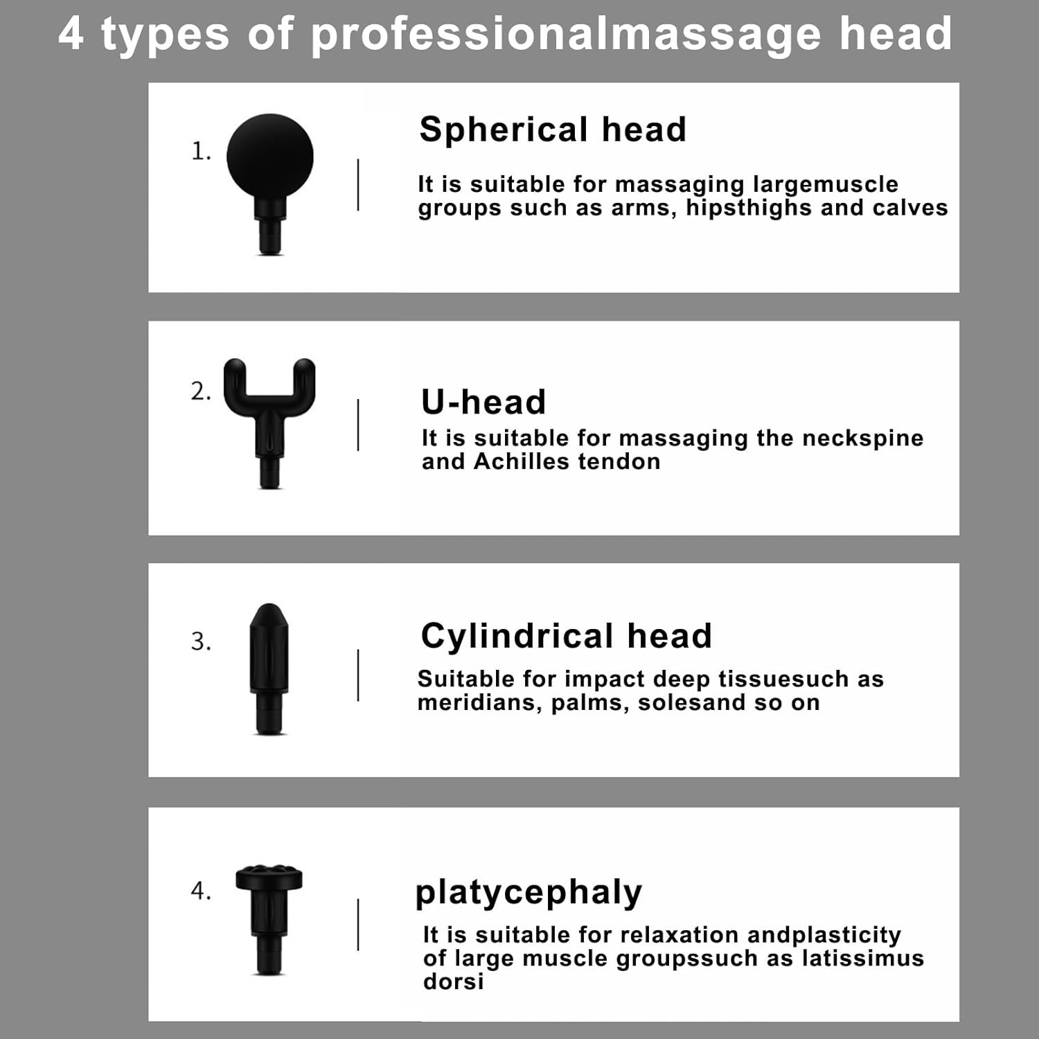 Handheld Massage Gun, 6 Speed Settings, 4 Massage Head Attachments (Black)