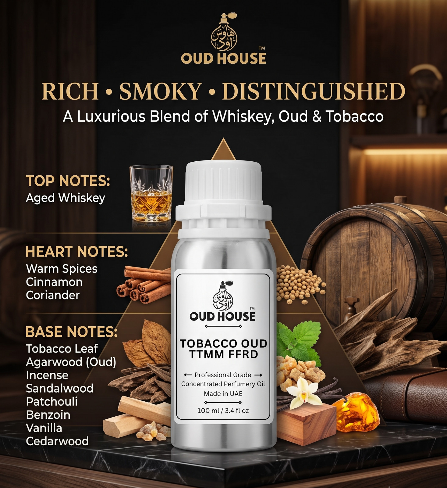 Oud House Tobacco Oud TTMM FFRD Perfumery Oil 3.4 fl oz Woody Spicy Oud
