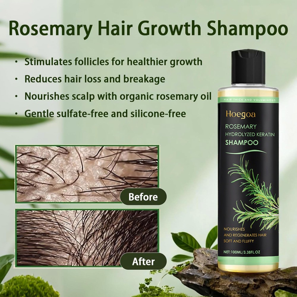 3 Pack Rosemary Hair Growth Shampoo Hydrolyzed Keratin Shampoo for Thinning Hair
