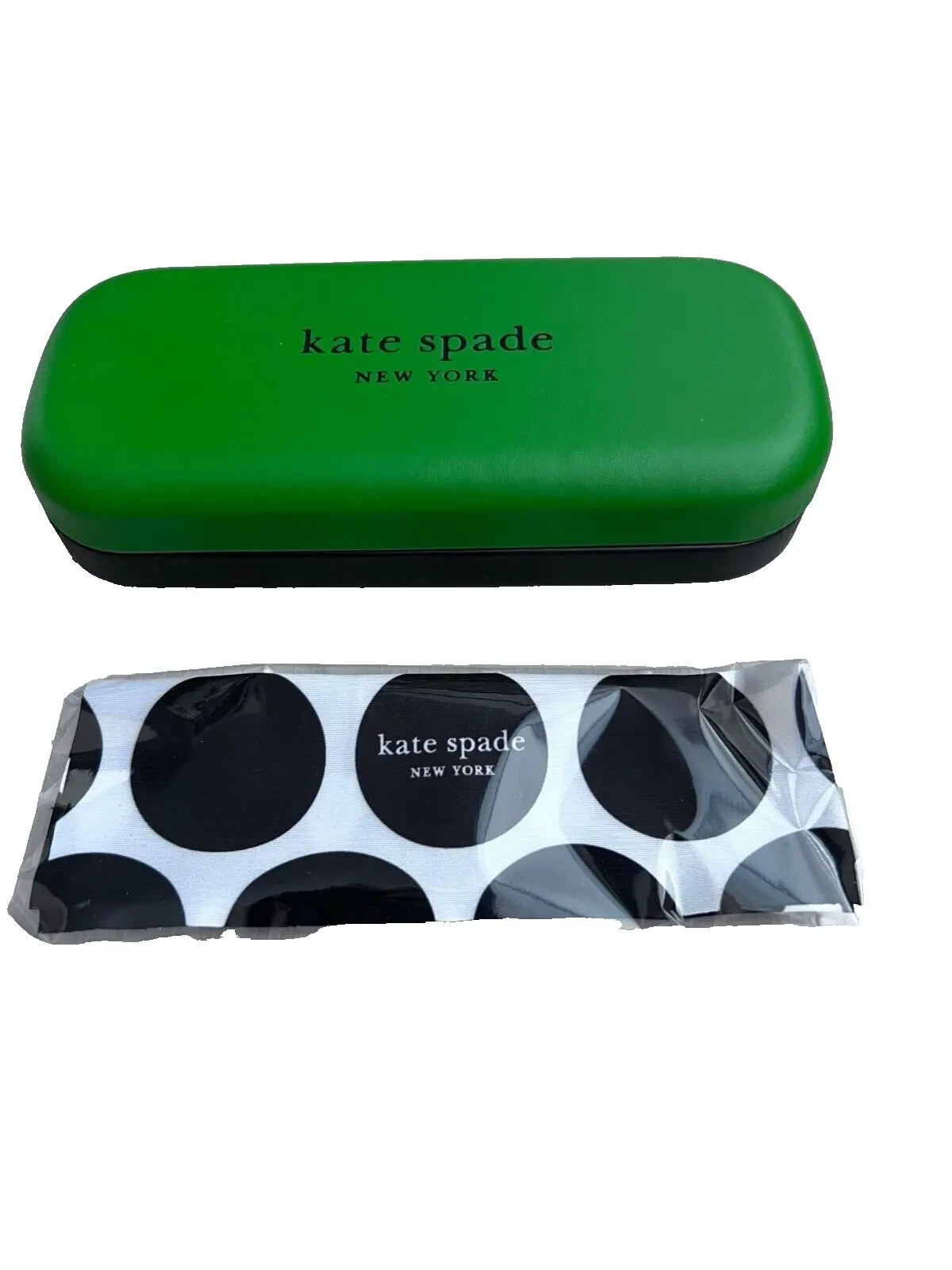 NEW KATE SPADE GREEN BLACK EYEGLASSES CASE W/CLOTH – BRAND NEW !