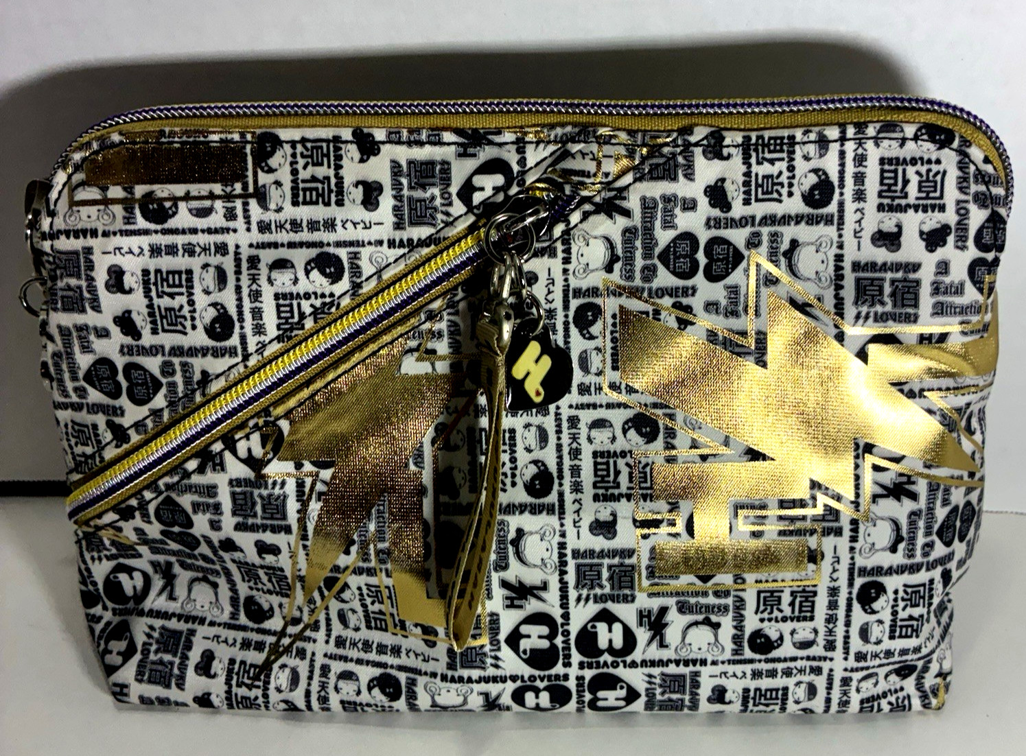 Gwen Stefani Harajuku Lovers Black & White Cosmetic Bag Gold Lightning Bolt