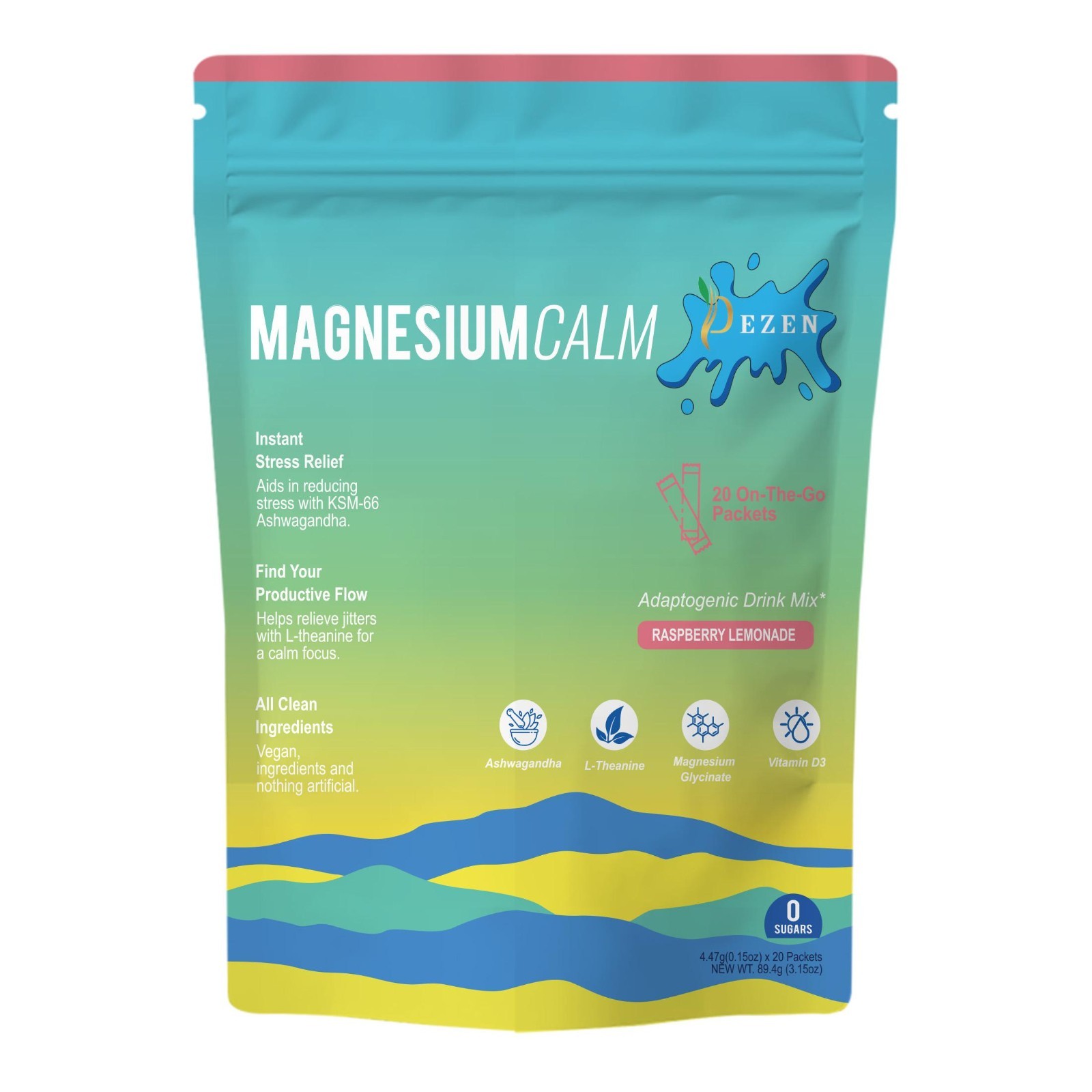 DEZEN Super Calm Magnesium Powder Drink Mix Raspberry Lemonade Flavor, 20 Sachet