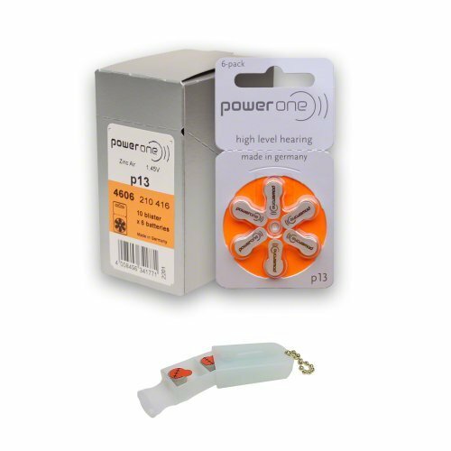 PowerOne Hearing Aid Batteries Size 13, PR48 (60 Batteries) + 2 Cell Battery